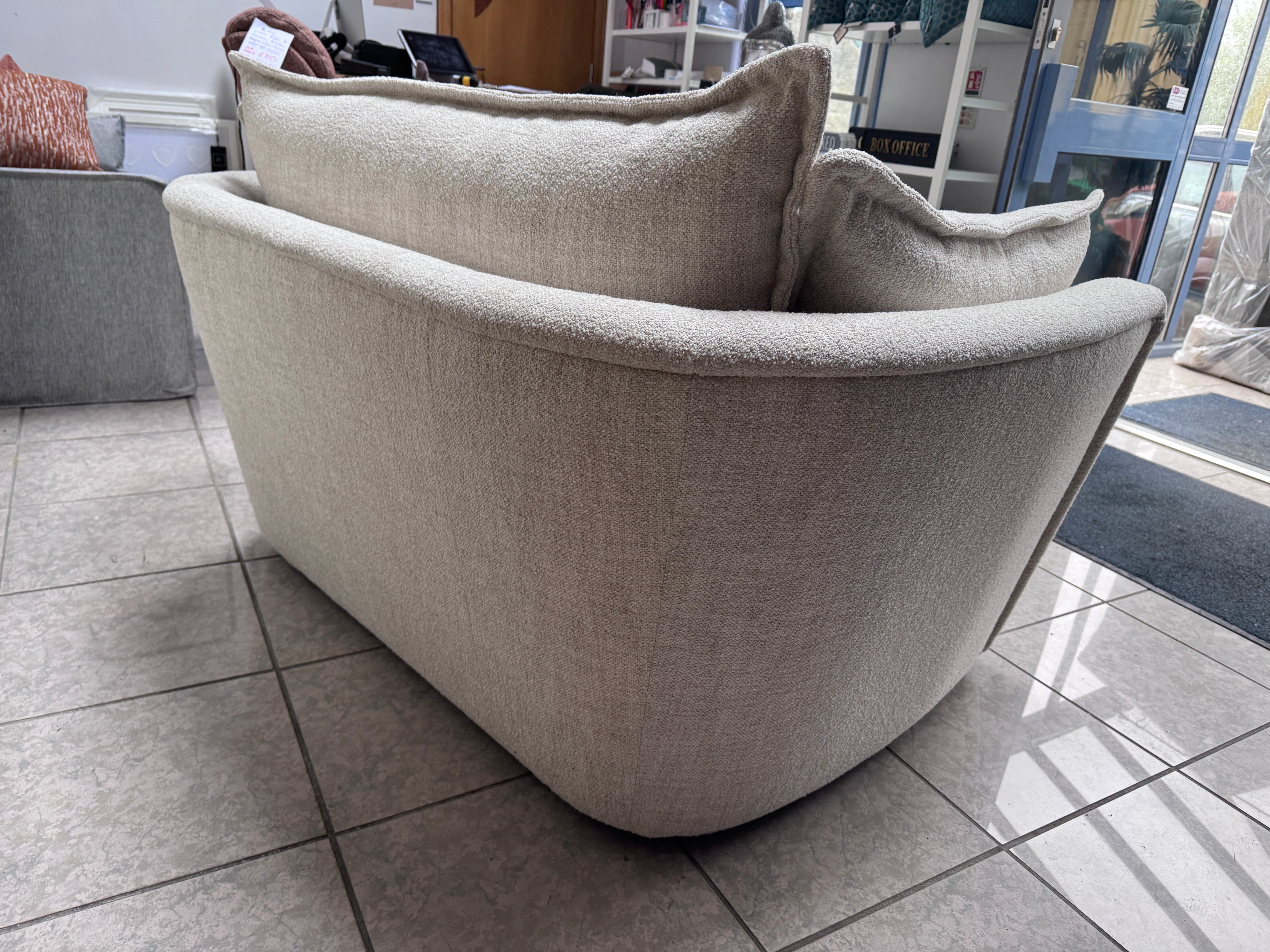 Luca large loveseat / cuddle chair / small sofa in Natural mix weave boucle fabric