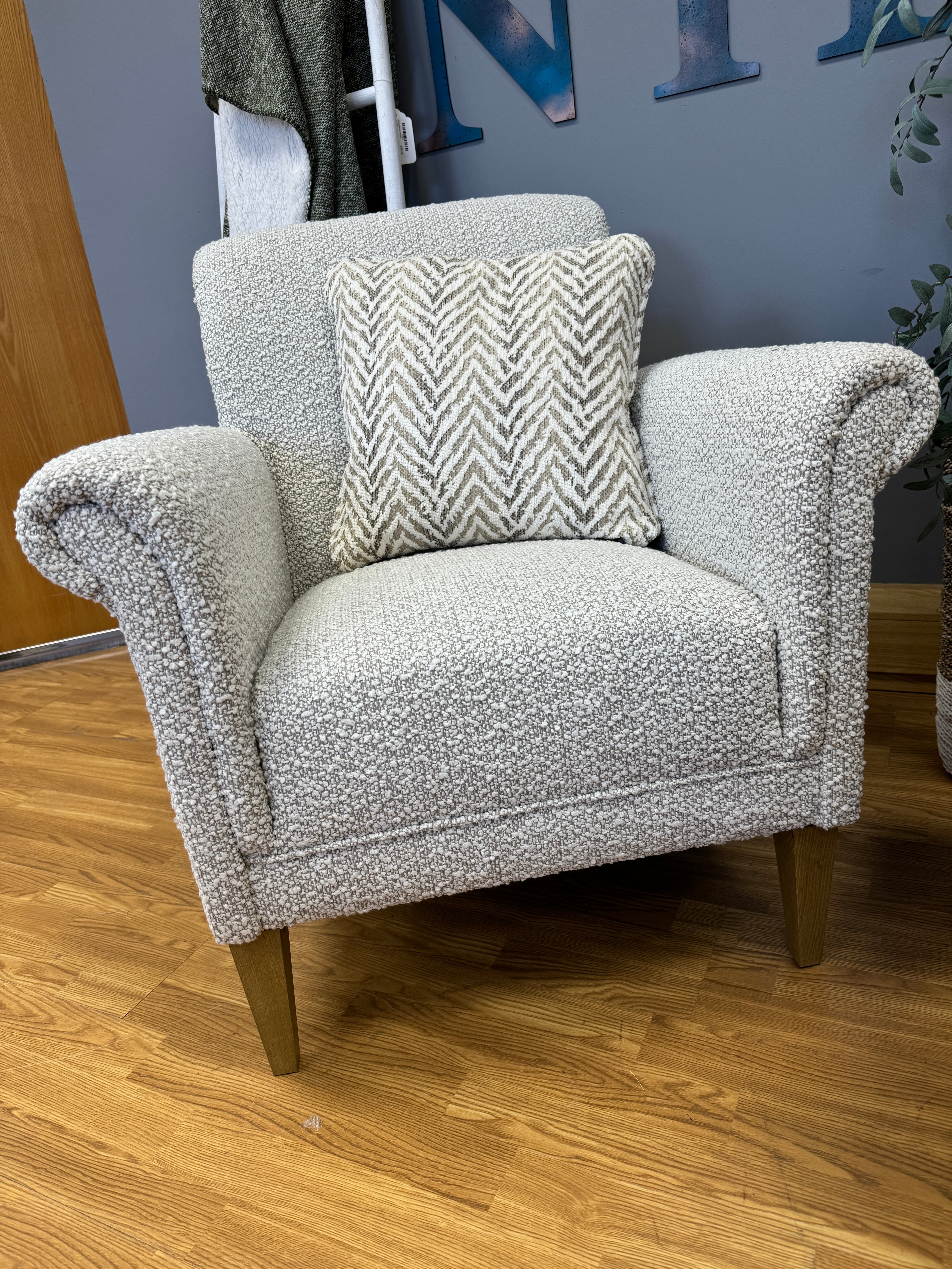 York petite accent chair in cream boucle fabric