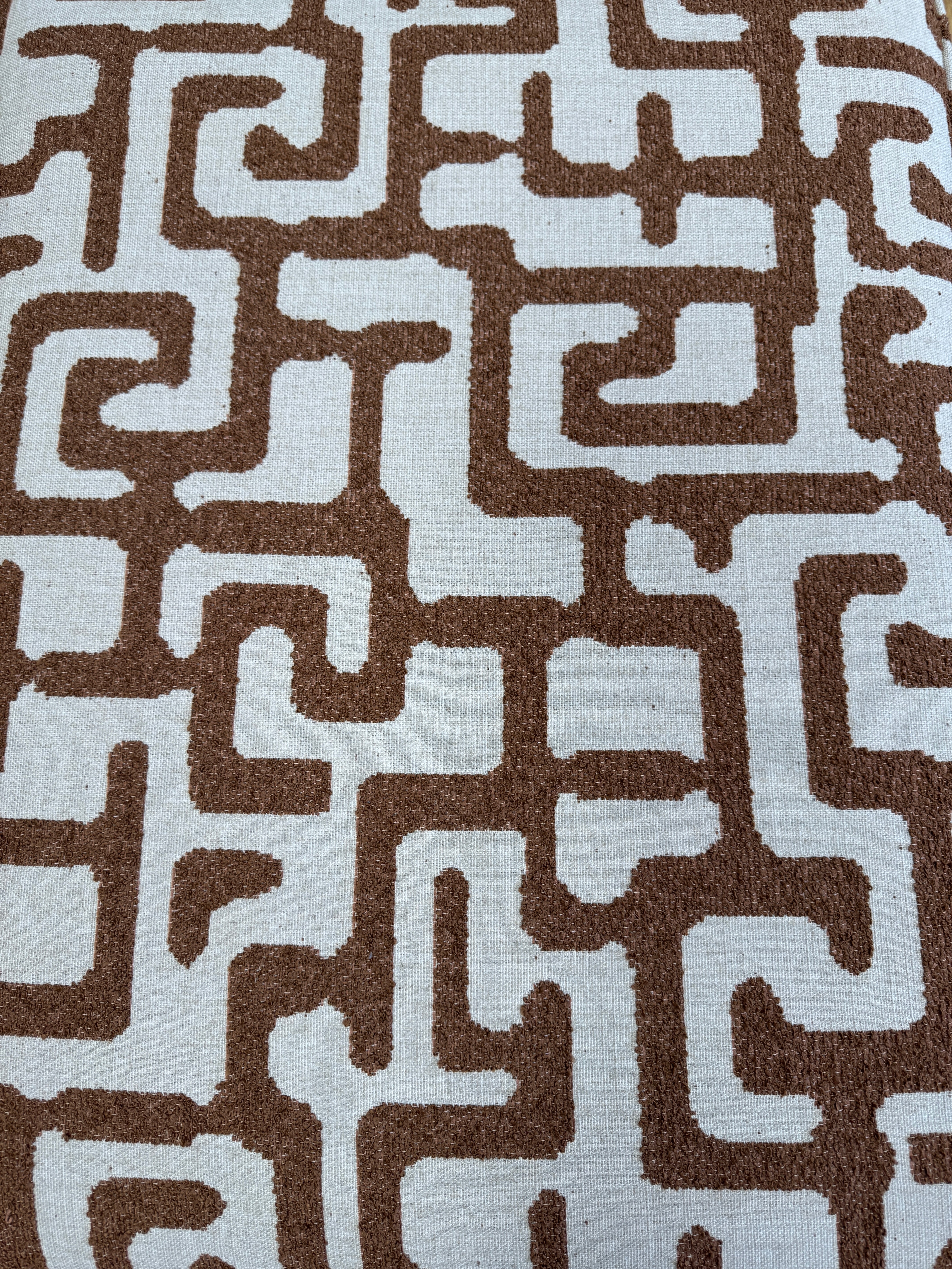 Tetbury padded top footstool in burnt orange & linen pattern fabric
