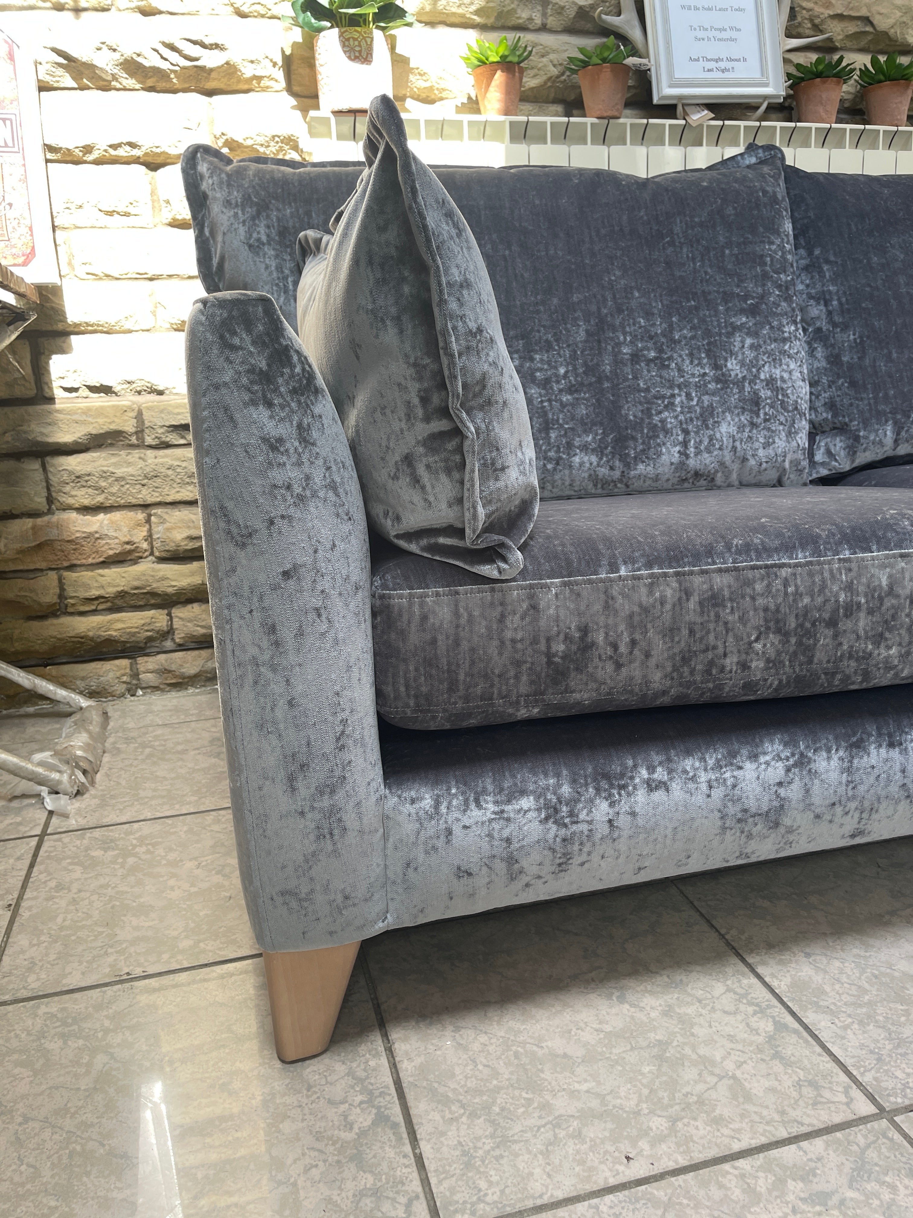 The Lounge Company Charlotte 3 seater sofa in crushed steel grey velvet