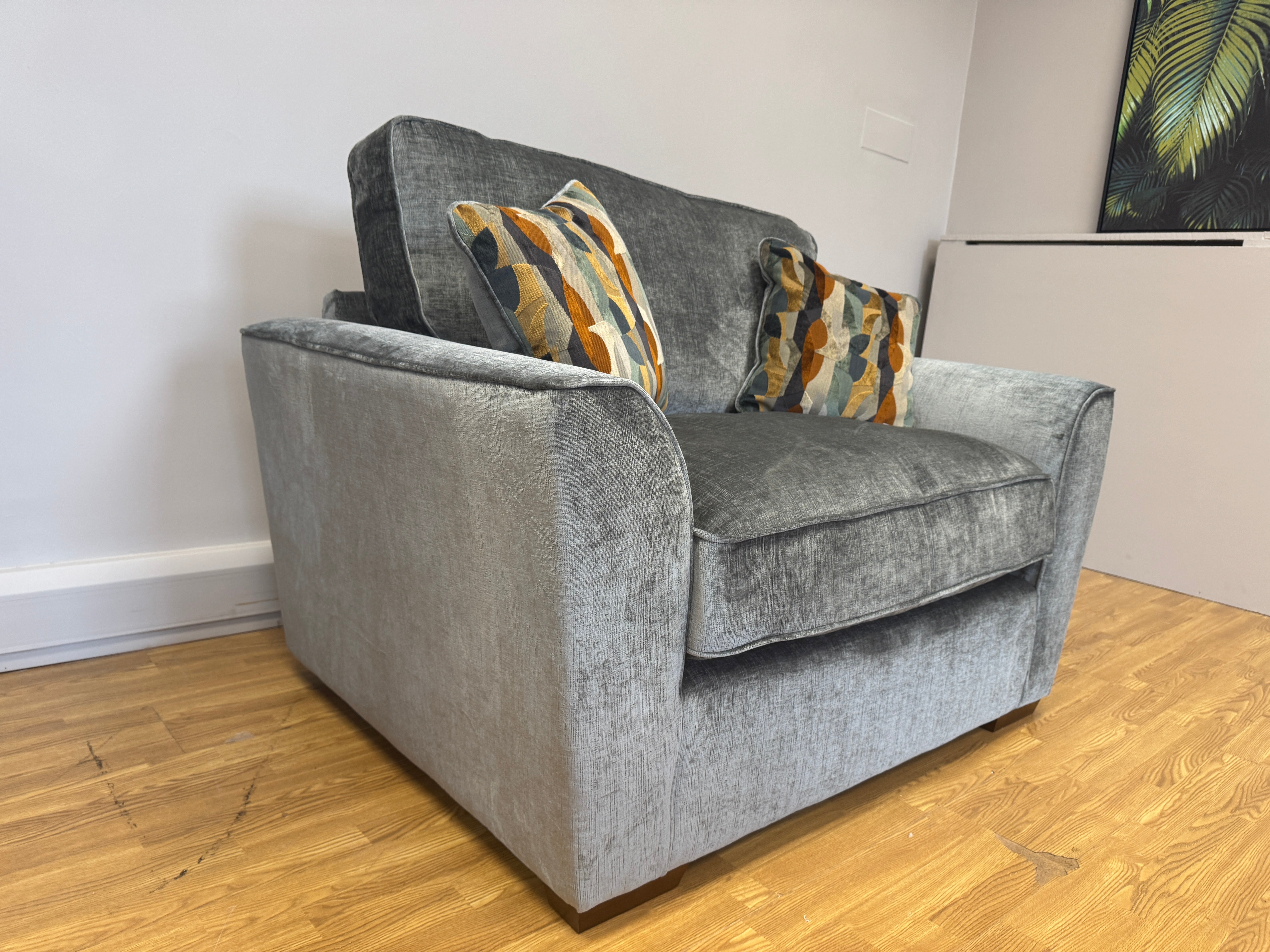 Foxford loveseat in Dion Flagstone (dark grey) fabric