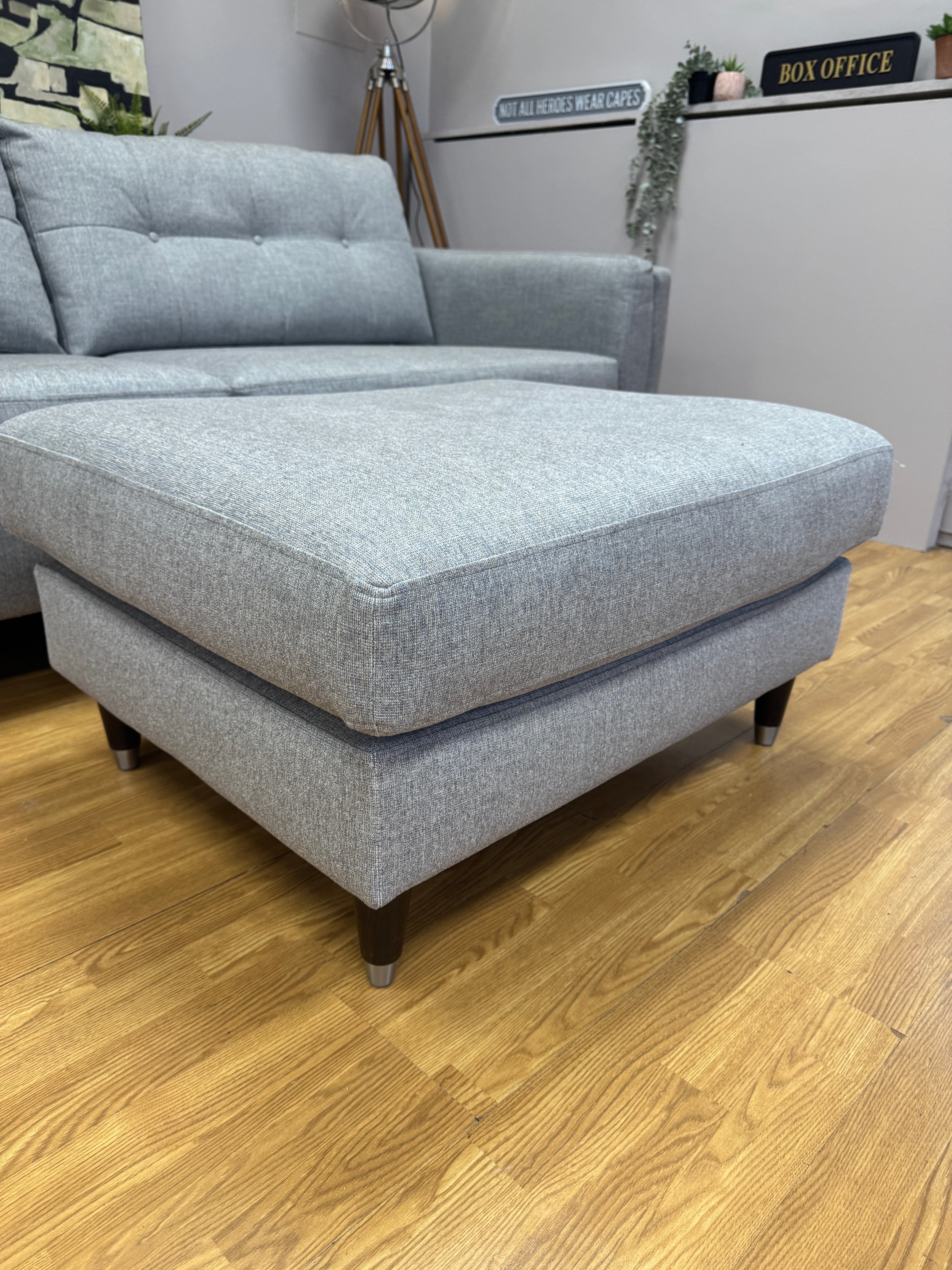 The Lounge Company Madison 4 seater split sofa in grey basket weave fabric & footstool