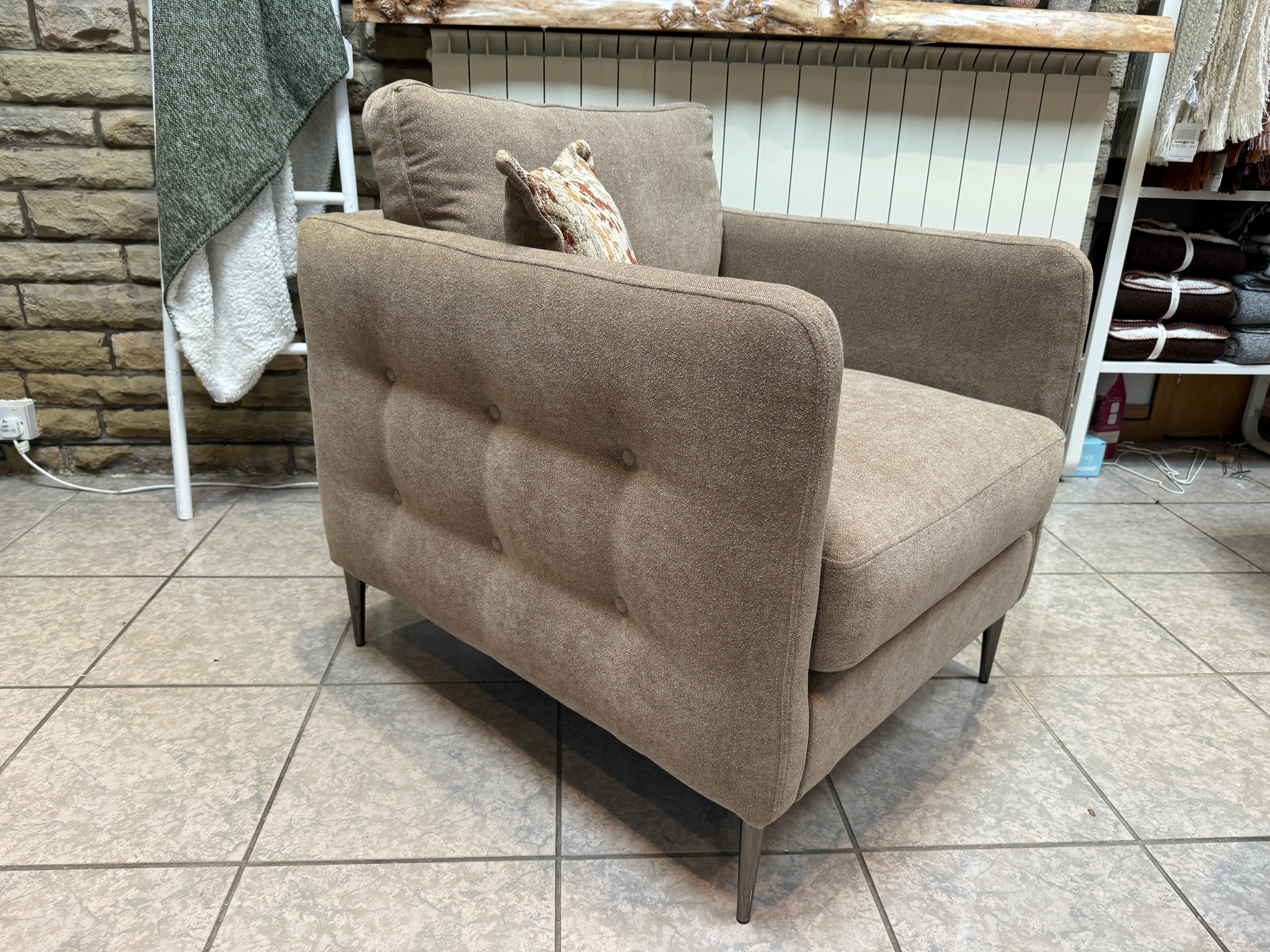 Warren square profile armchair in mink bobby boucle fabric