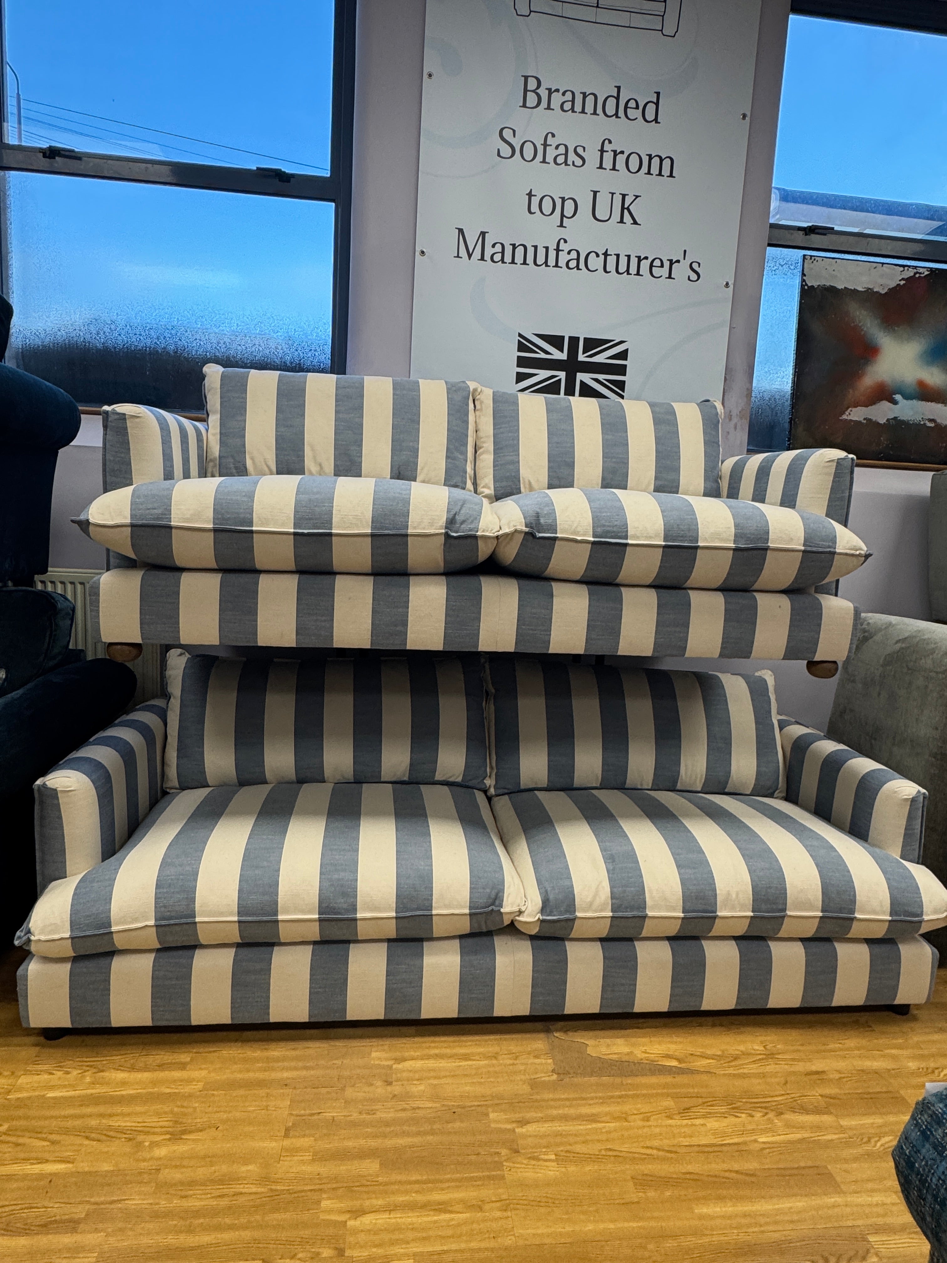 Howard 3 seater sofa in denim blue & white stripe fabric