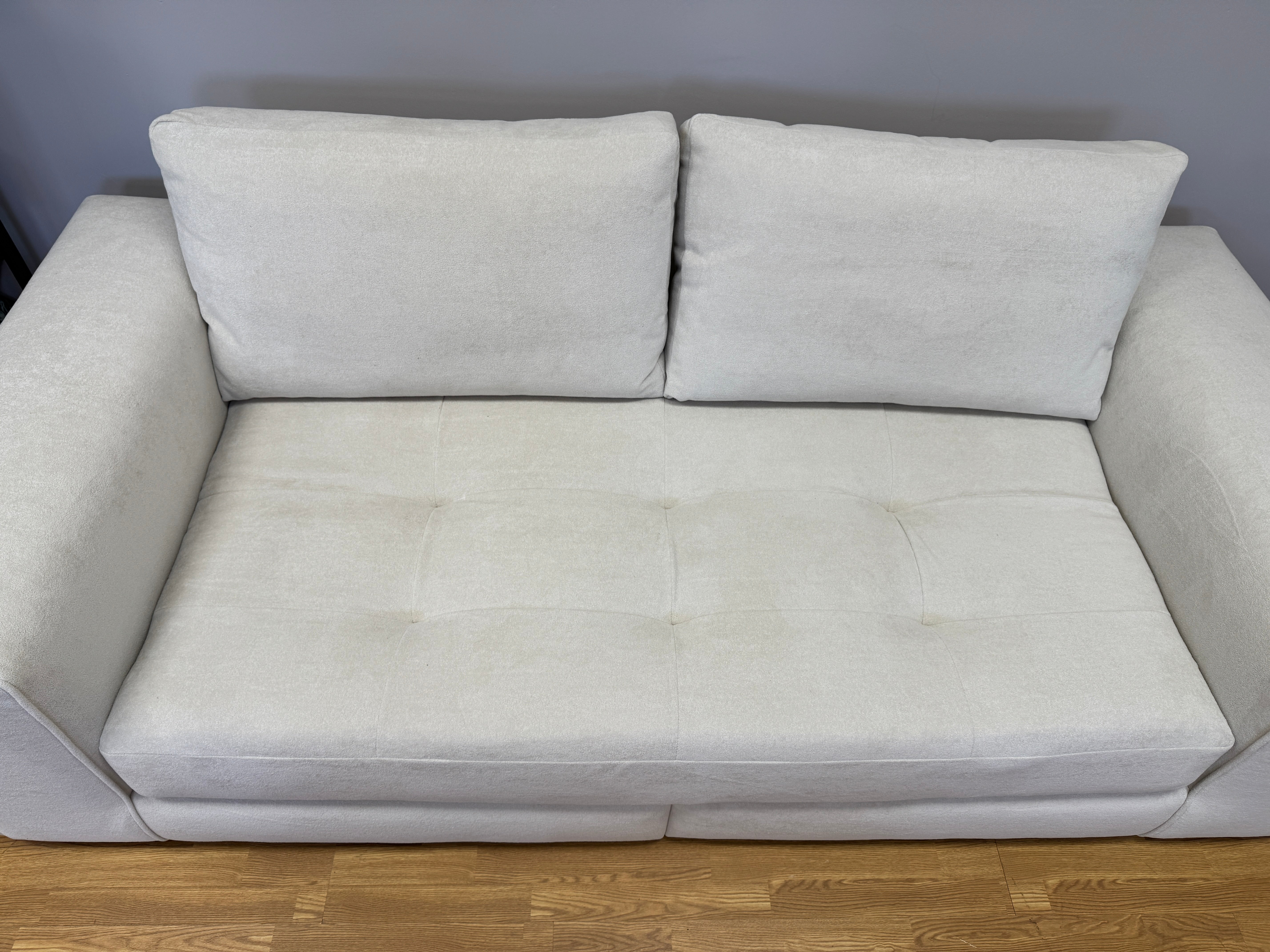 Sofology Ascot 4 seater split bench seat sofa in Riga cream sherpa fabric