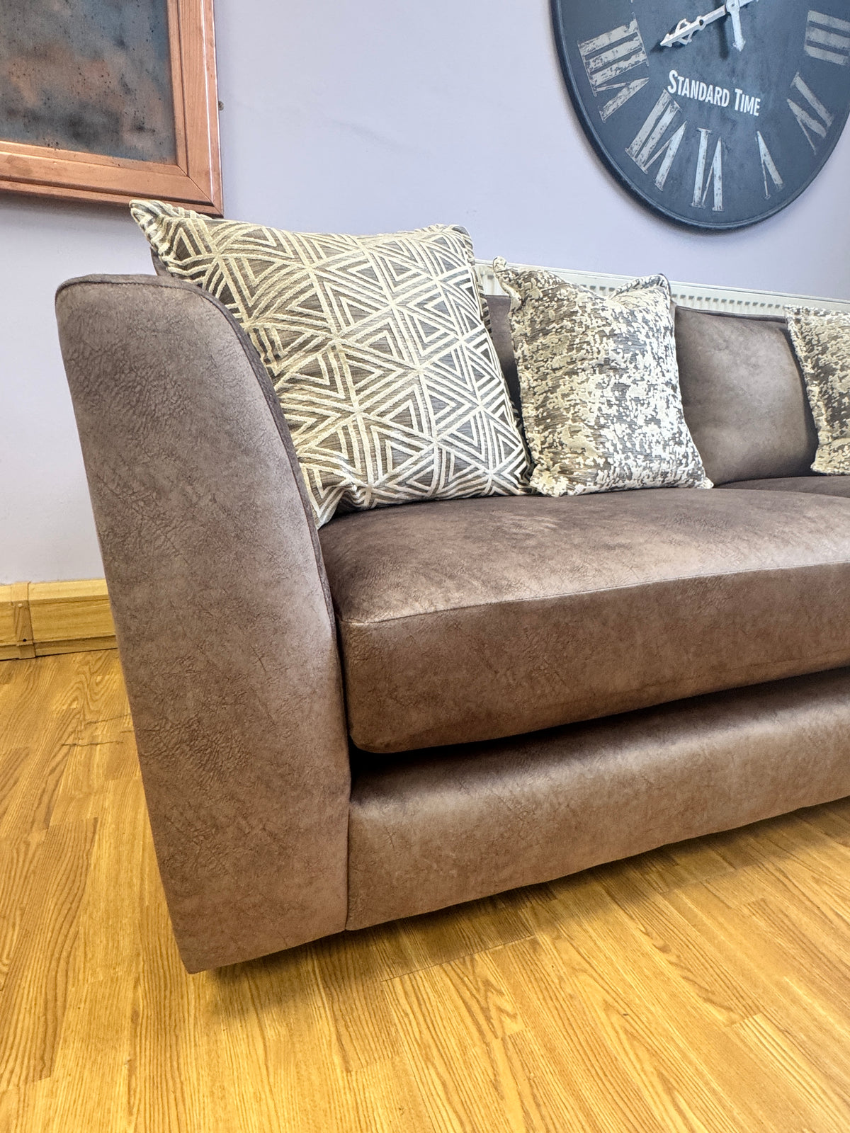 Matteo 4 seater split sofa in Kenzo Chocolate brown marble velvet