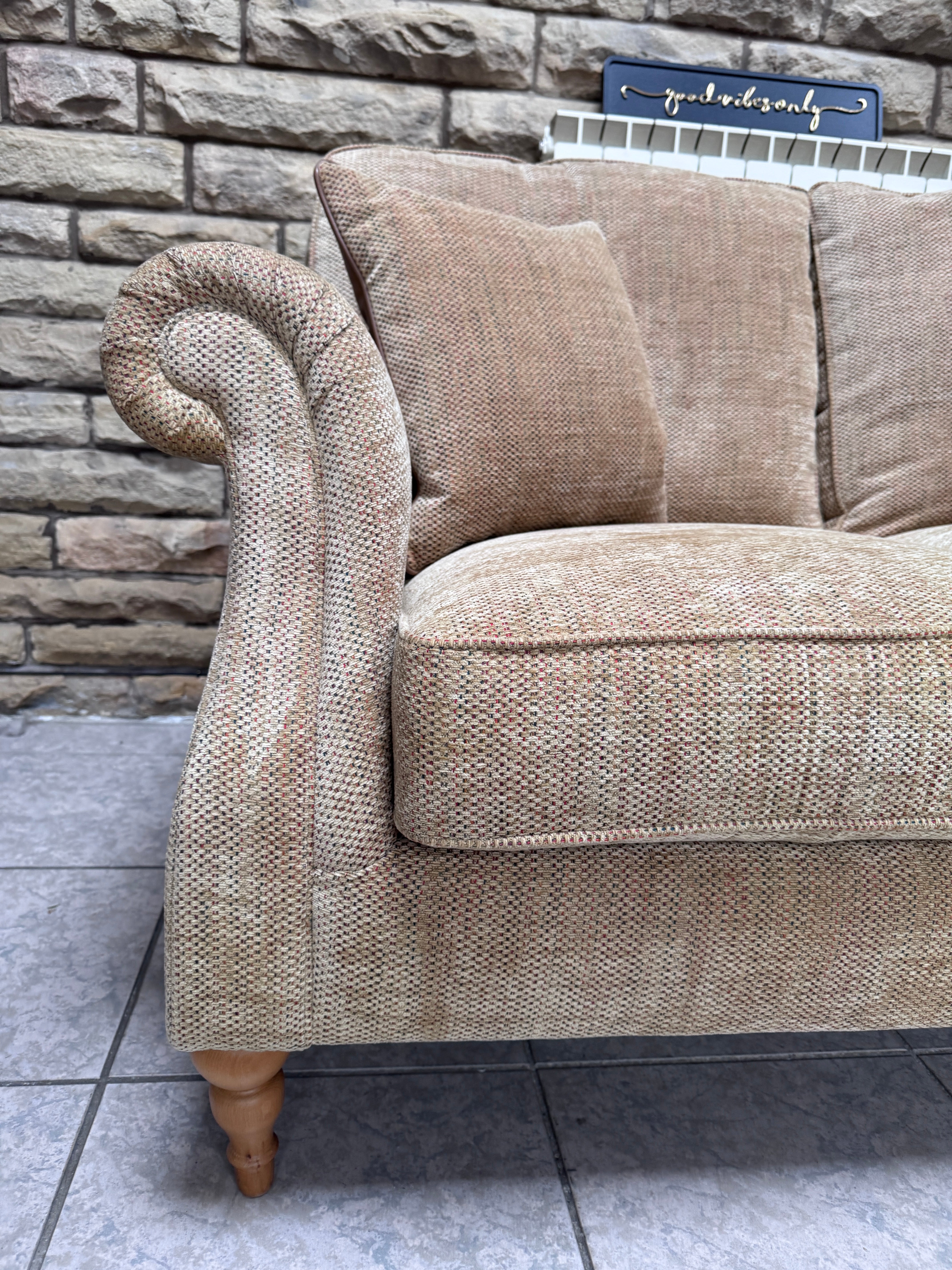 Eastbury 2 seater scroll arm sofa in Baslow Plain Gold velvet fabric (pair available)