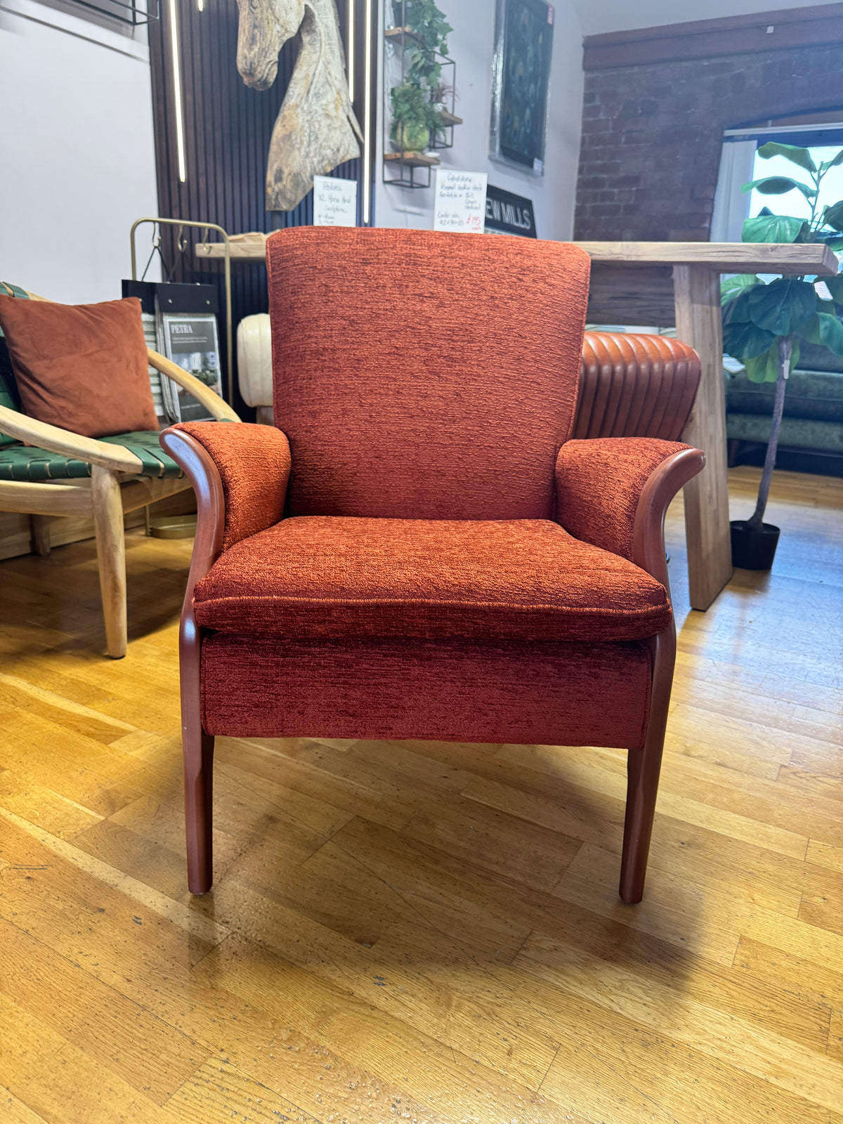 Froxfield petite fireside chair in boucle terracotta fabric