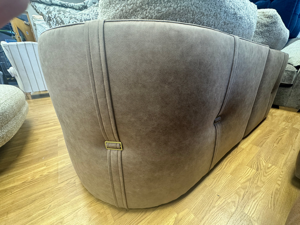 Proto 4 seater split sofa in half faux tan leather and cream borg fabric