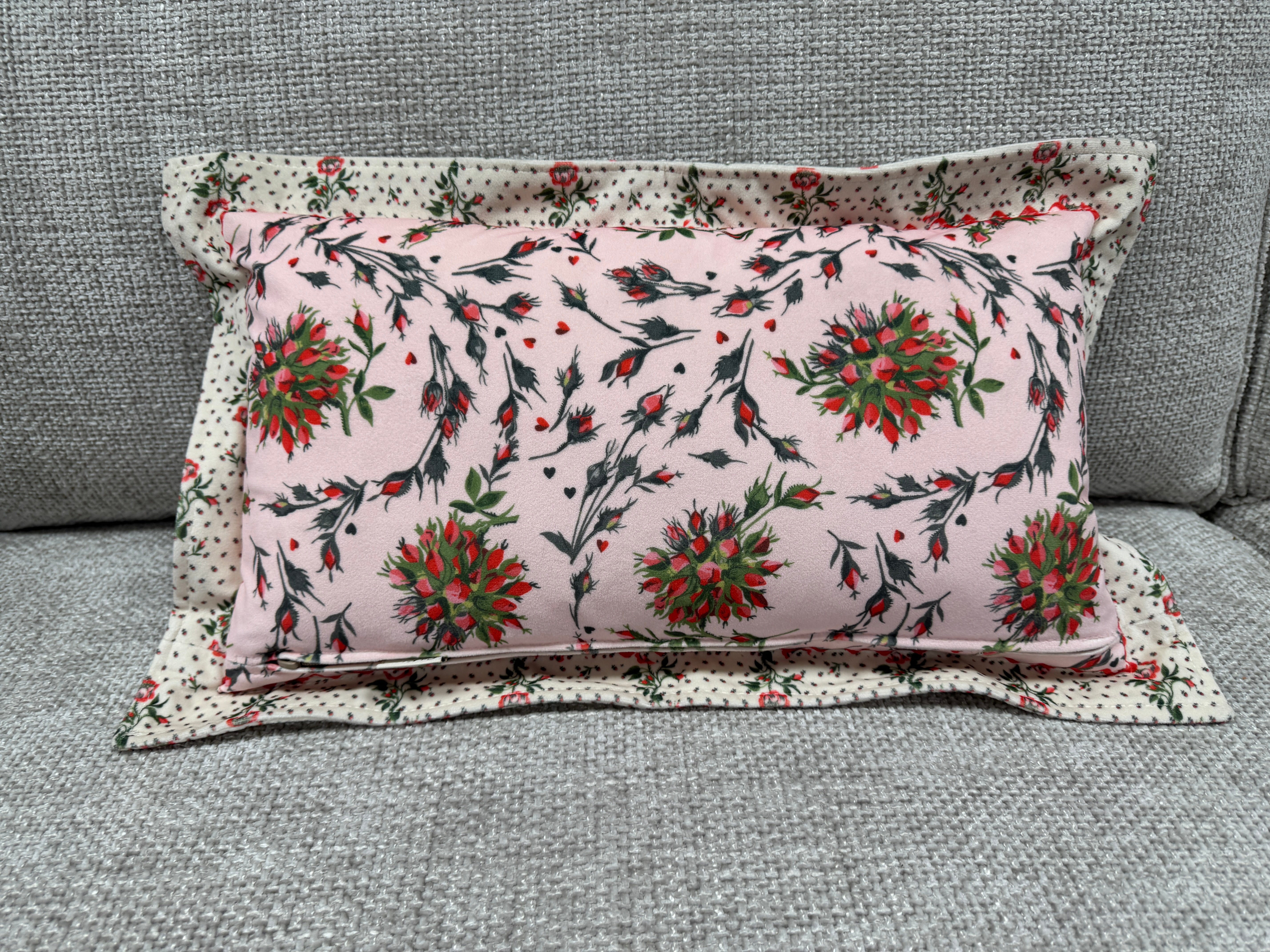 Cath Kidston bolster cushion in pink floral velvet fabric 30 x 50cm