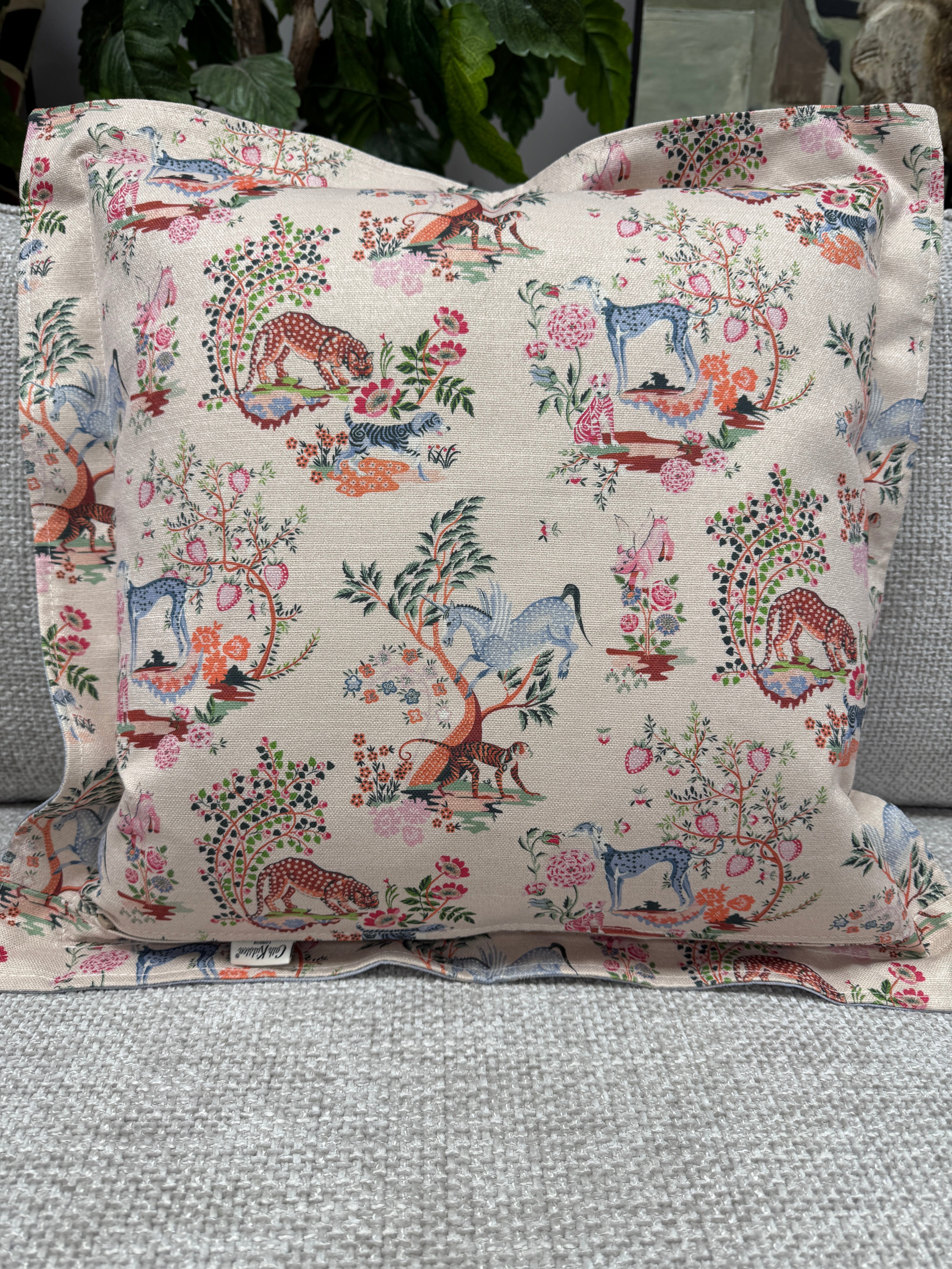 Cath Kidston square cushion in natural Painted Kingdom cotton fabric 50 x 50cm