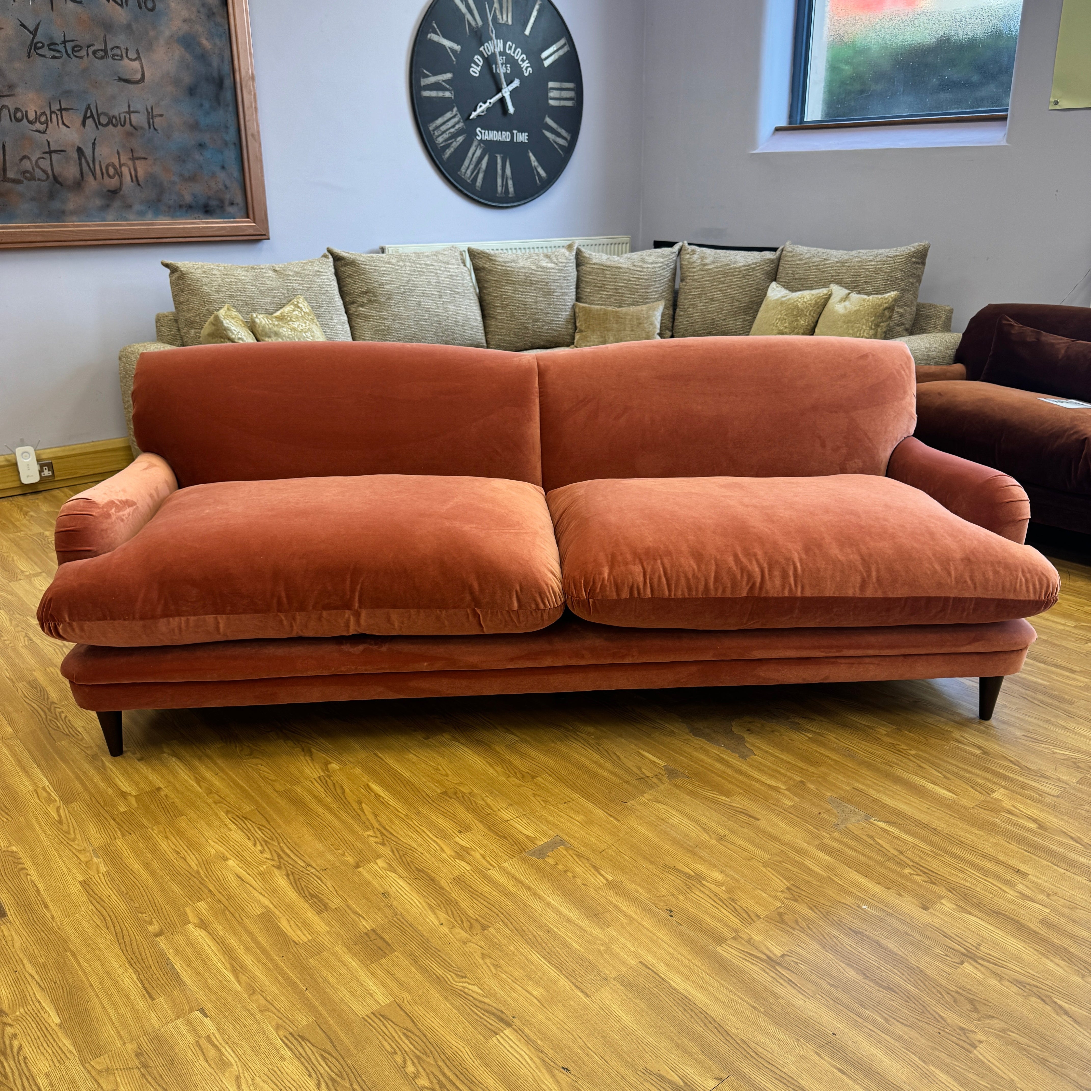 Pudding XL sprung back 4 seater sofa in Quince Jam Red Velvet