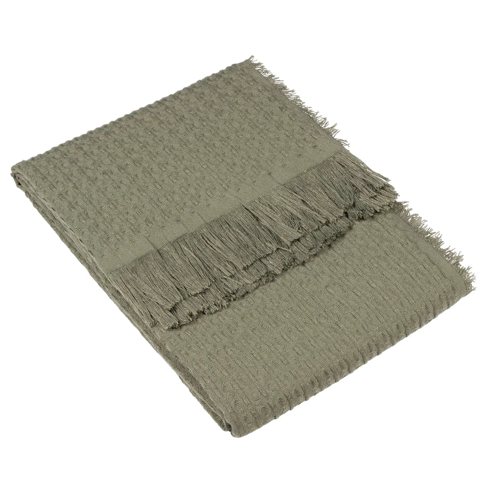 Abel waffle fringe throw 130 x 180cm in Khaki