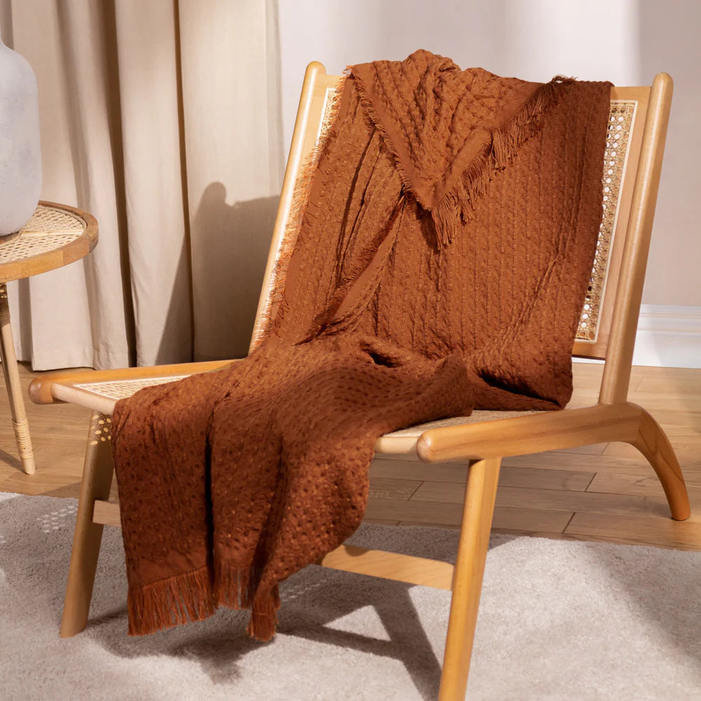 Abel waffle fringe throw 130 x 180cm in Pecan