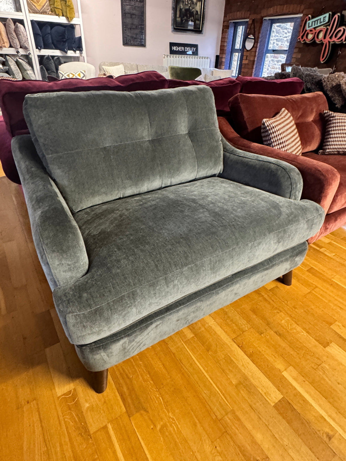 Loften loveseat in Spruce green soft chenille fabric