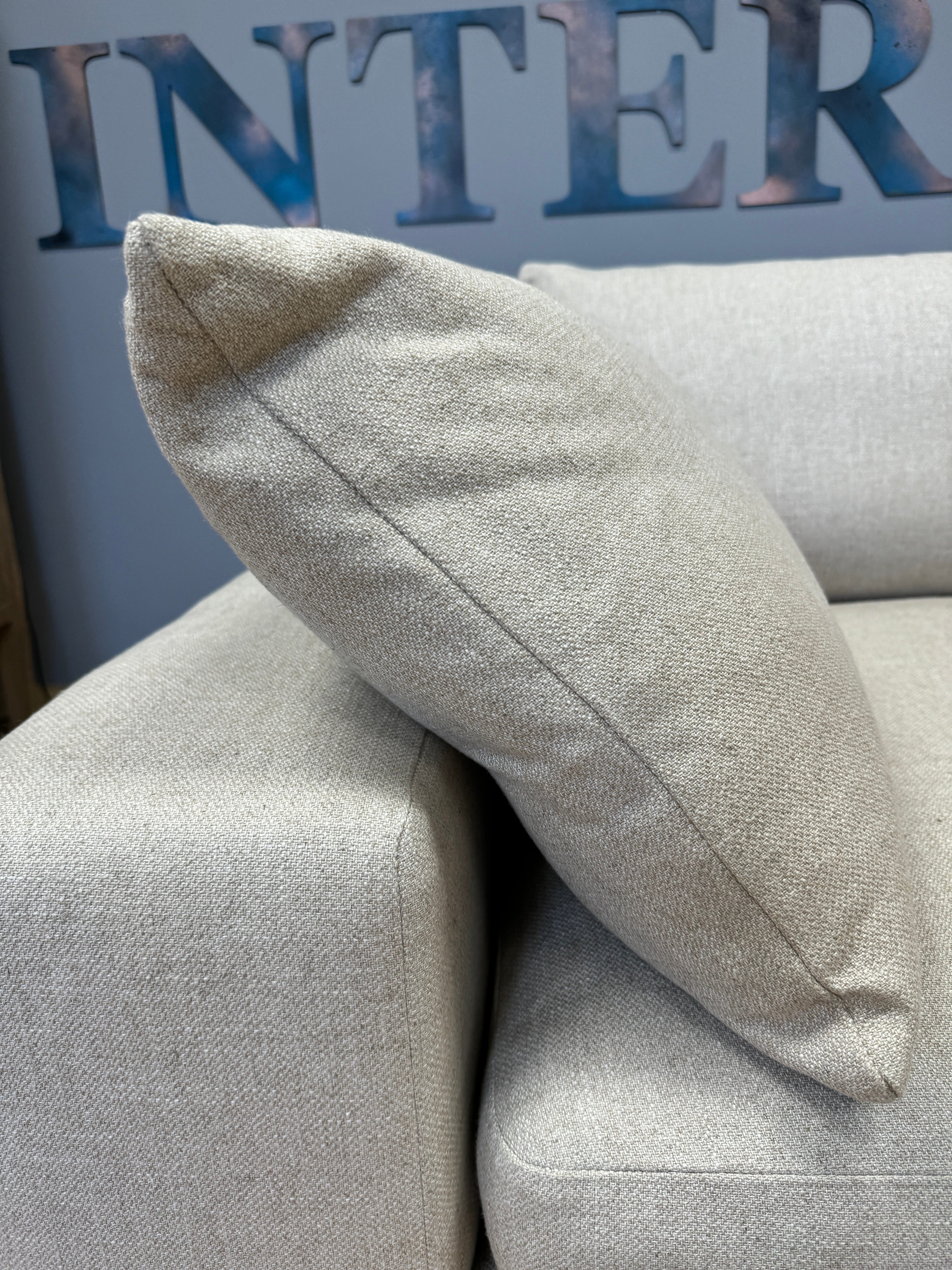 Burnham oversized armchair / snuggle chair in natural linen fabric