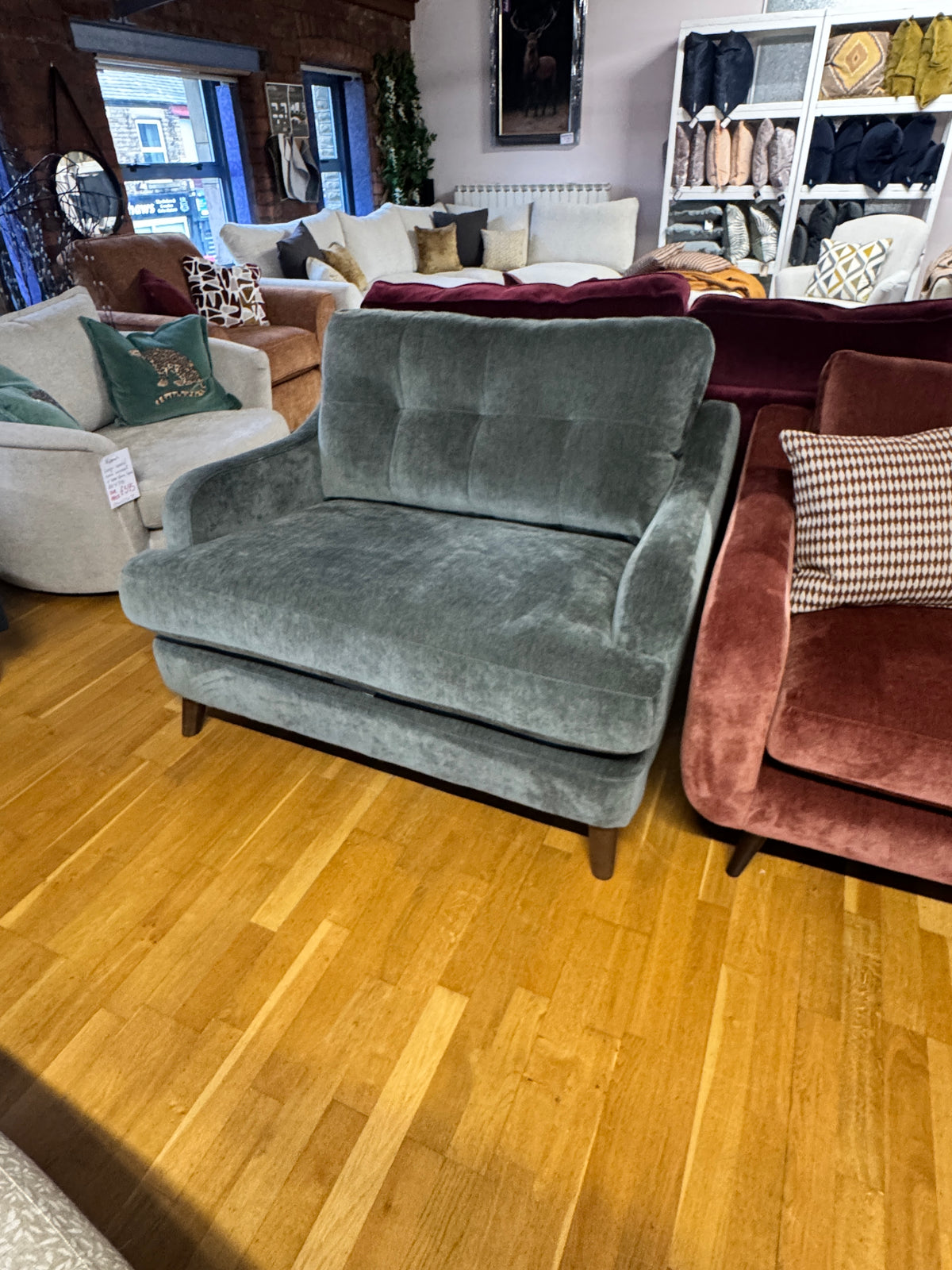 Loften loveseat in Spruce green soft chenille fabric
