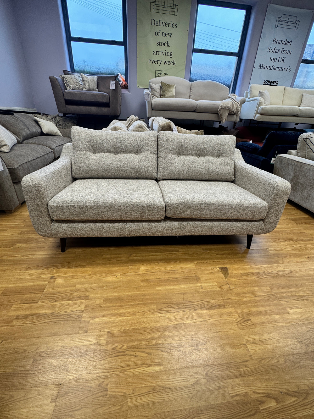 Lisbon 3 seater sofa with removable headrests in soft natural mix boucle fabric