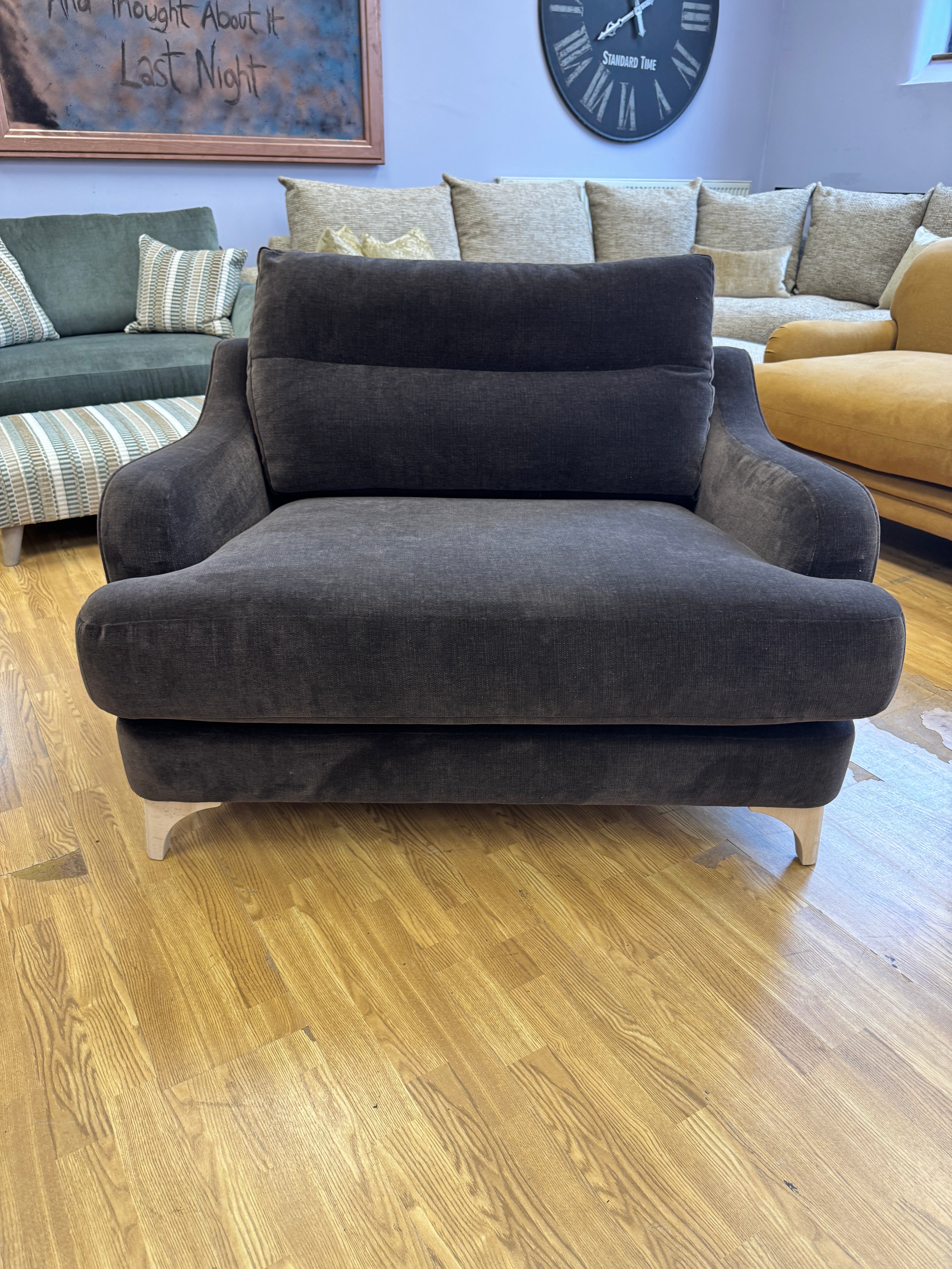 Bletchley Loveseat in Chocolate Brown chenille fabric