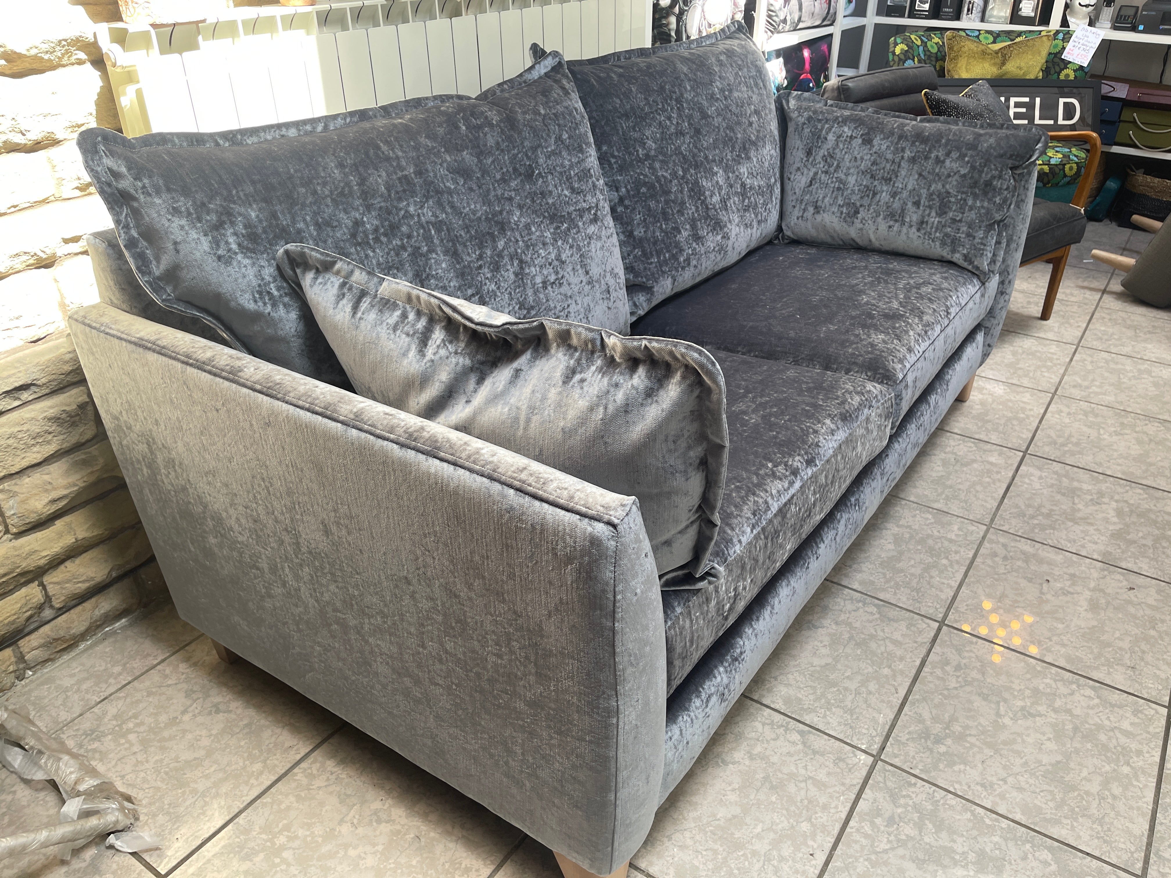 The Lounge Company Charlotte 3 seater sofa in crushed steel grey velvet