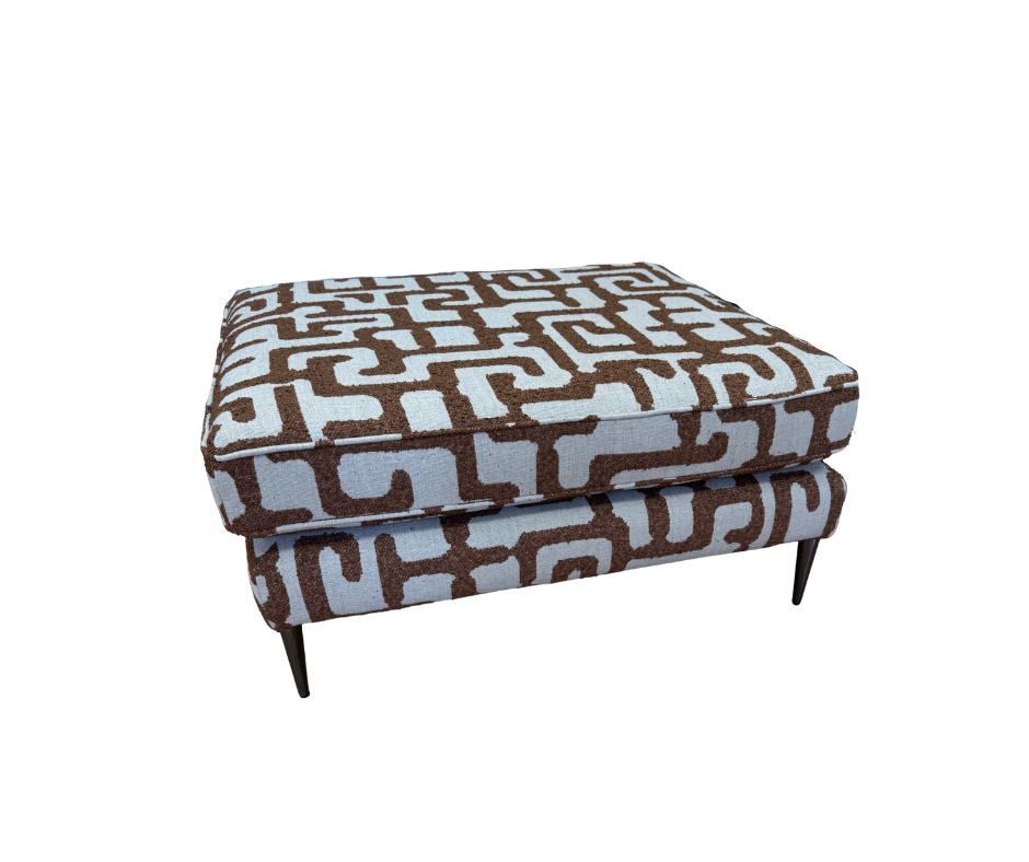 Tetbury padded top footstool in burnt orange & linen pattern fabric