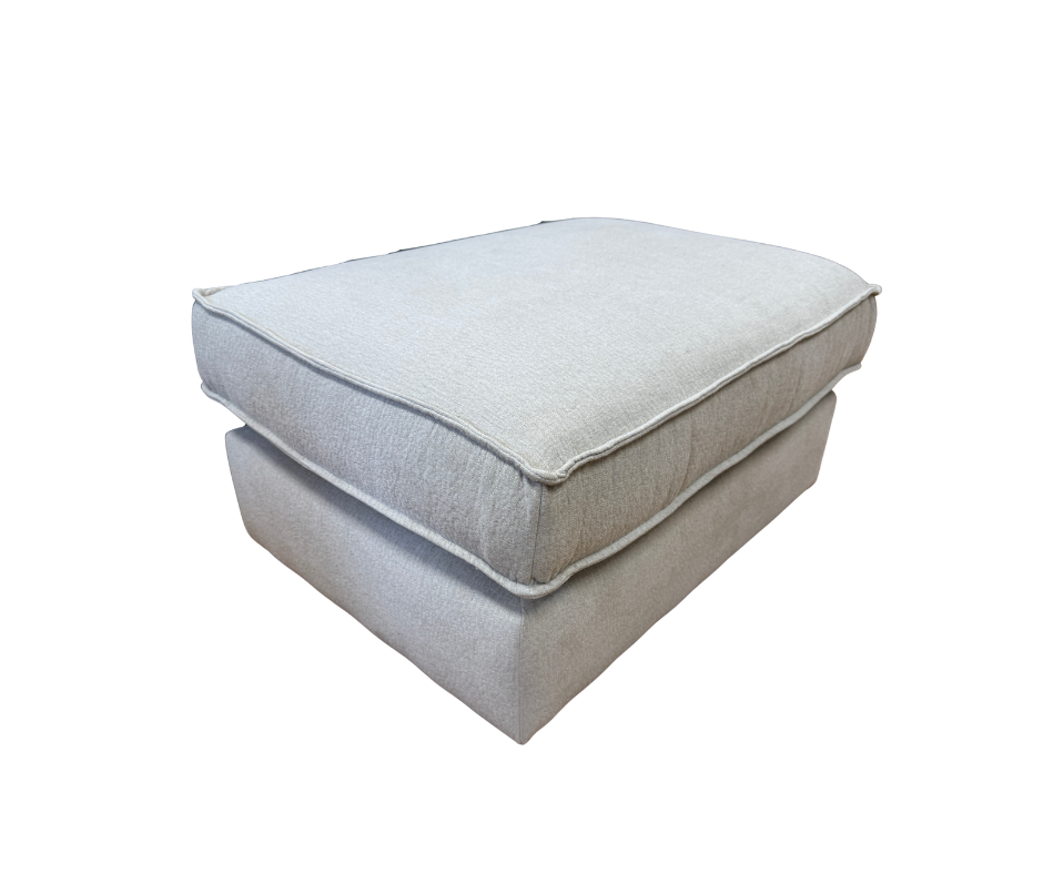 Cassie padded top footstool in Natural linen style fabric