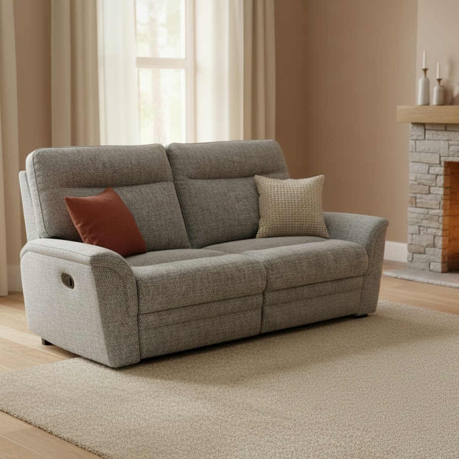 Parker Knoll Colorado split 3 seater electric reclining sofa with lumbar support in mid grey mix weave fabric