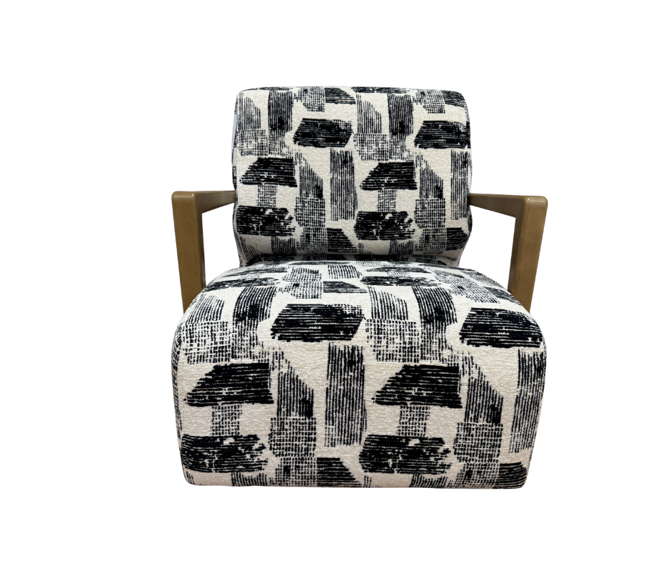 Lyla accent chair with swivel base and wooden arms in Maverick mono velvet fabric
