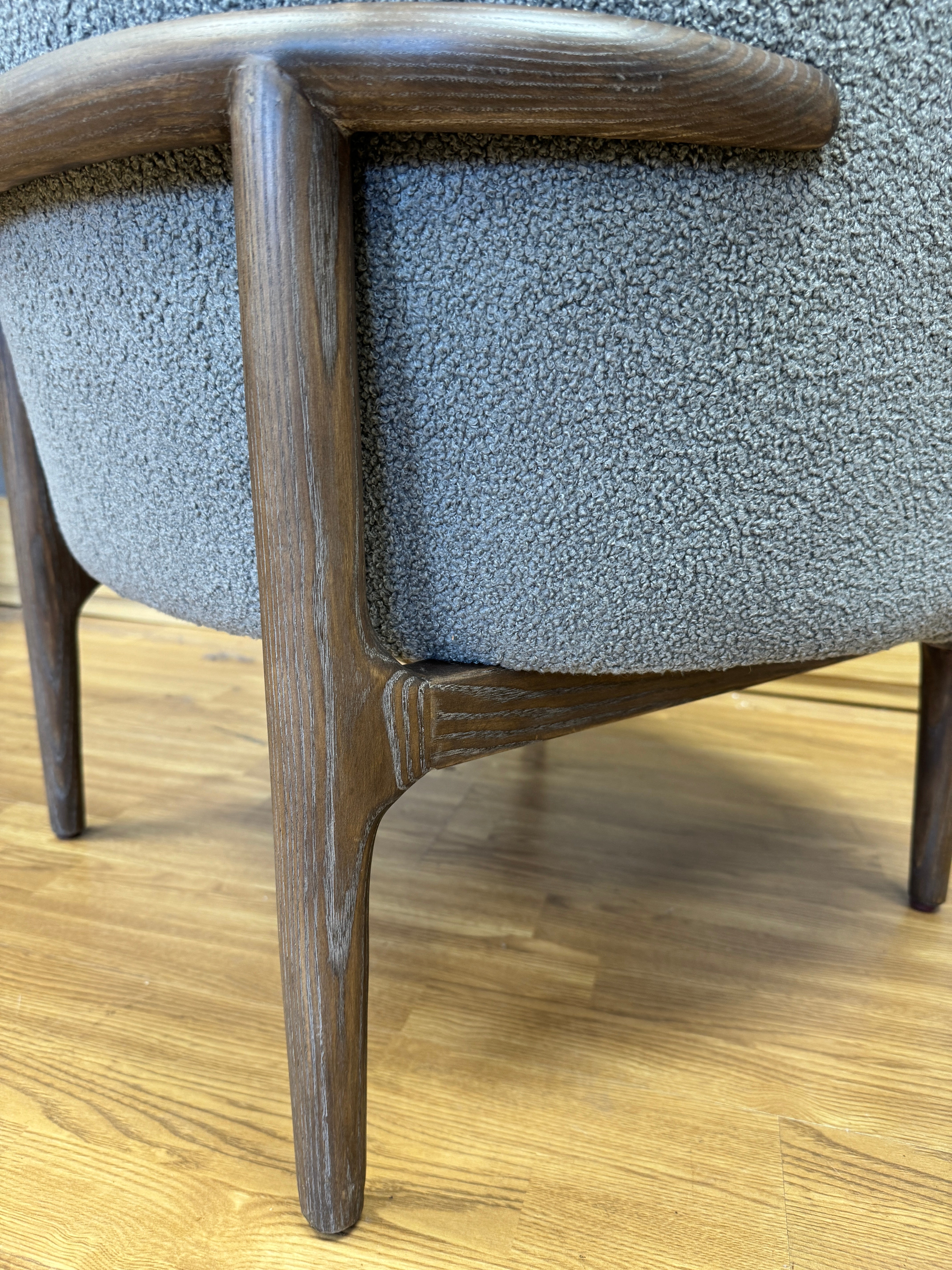 Flexure accent chair with grey boucle ash wooden frame