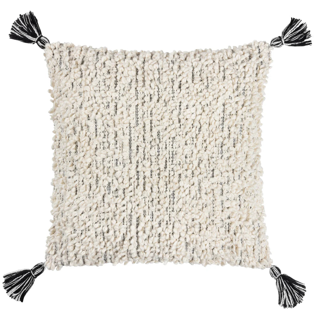 Cambre boucle cushion with tassel corners in Mono 50 x 50cm