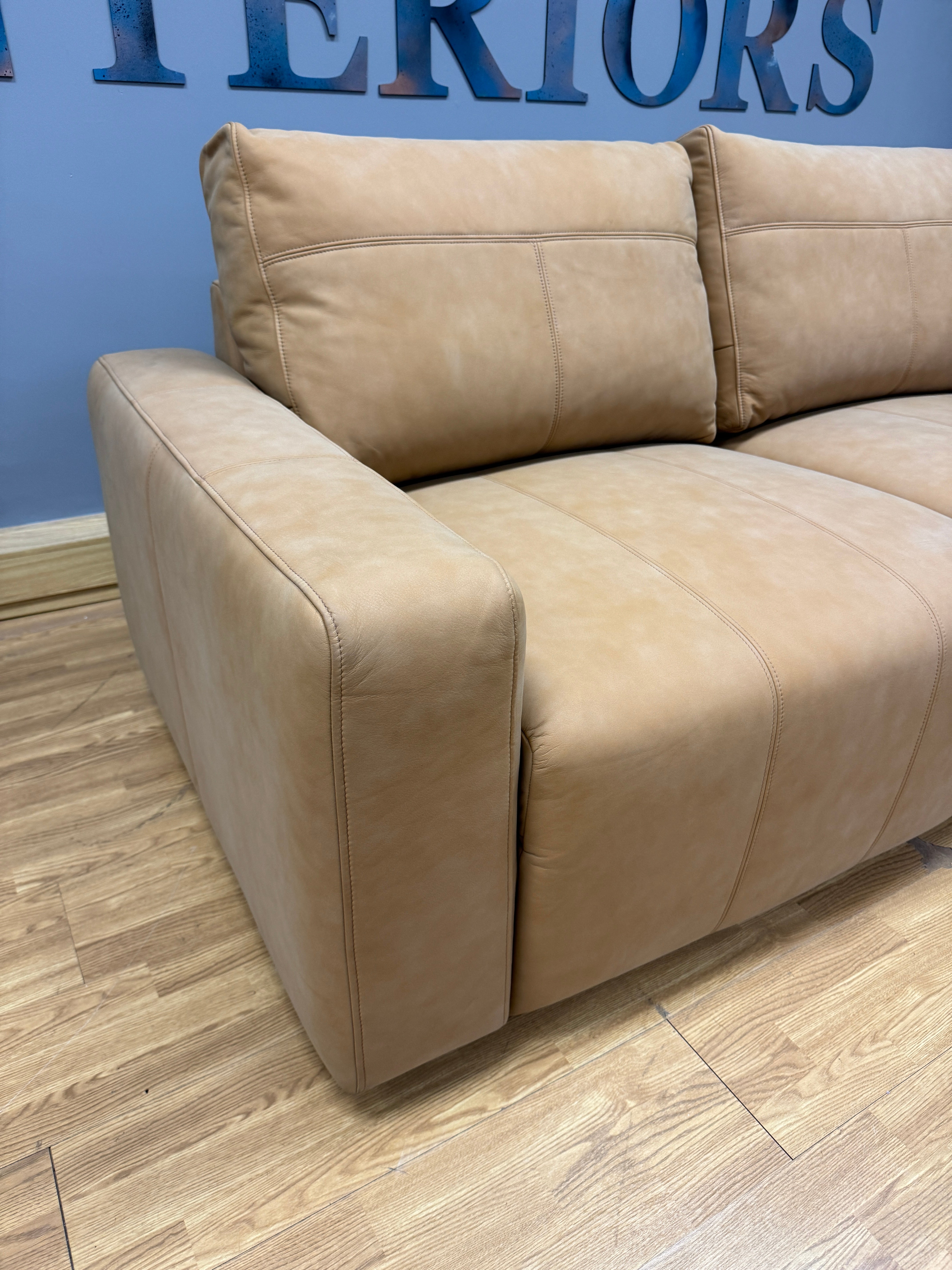 Morley by G Plan x Jay Blades 3 seater split sofa in Cork tan brown leather