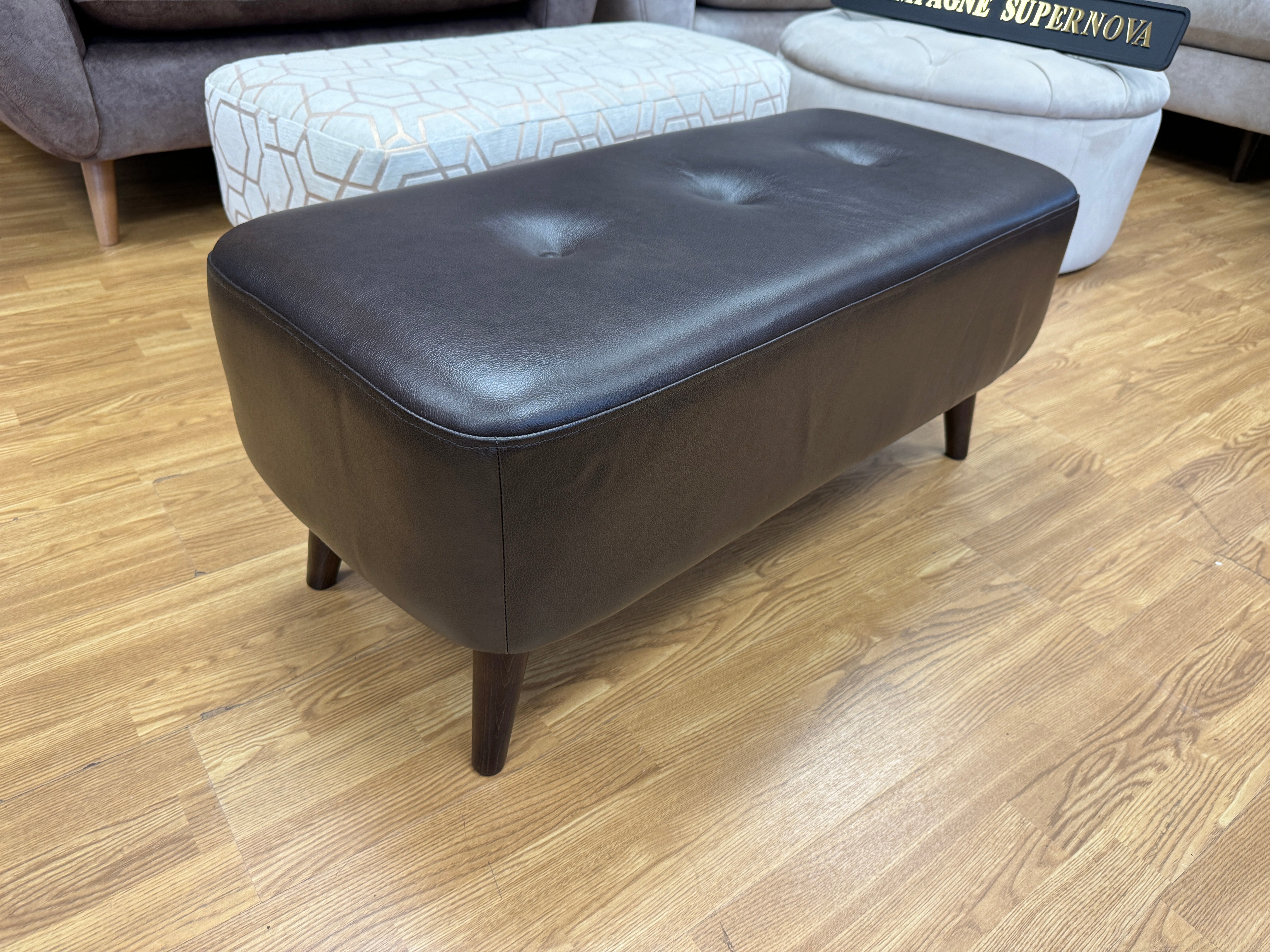 LISBON small bench footstool in dark brown leather