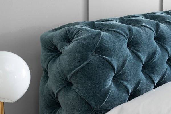 Clapham button detail Kingsize Bedframe in Dusk Hydro velvet