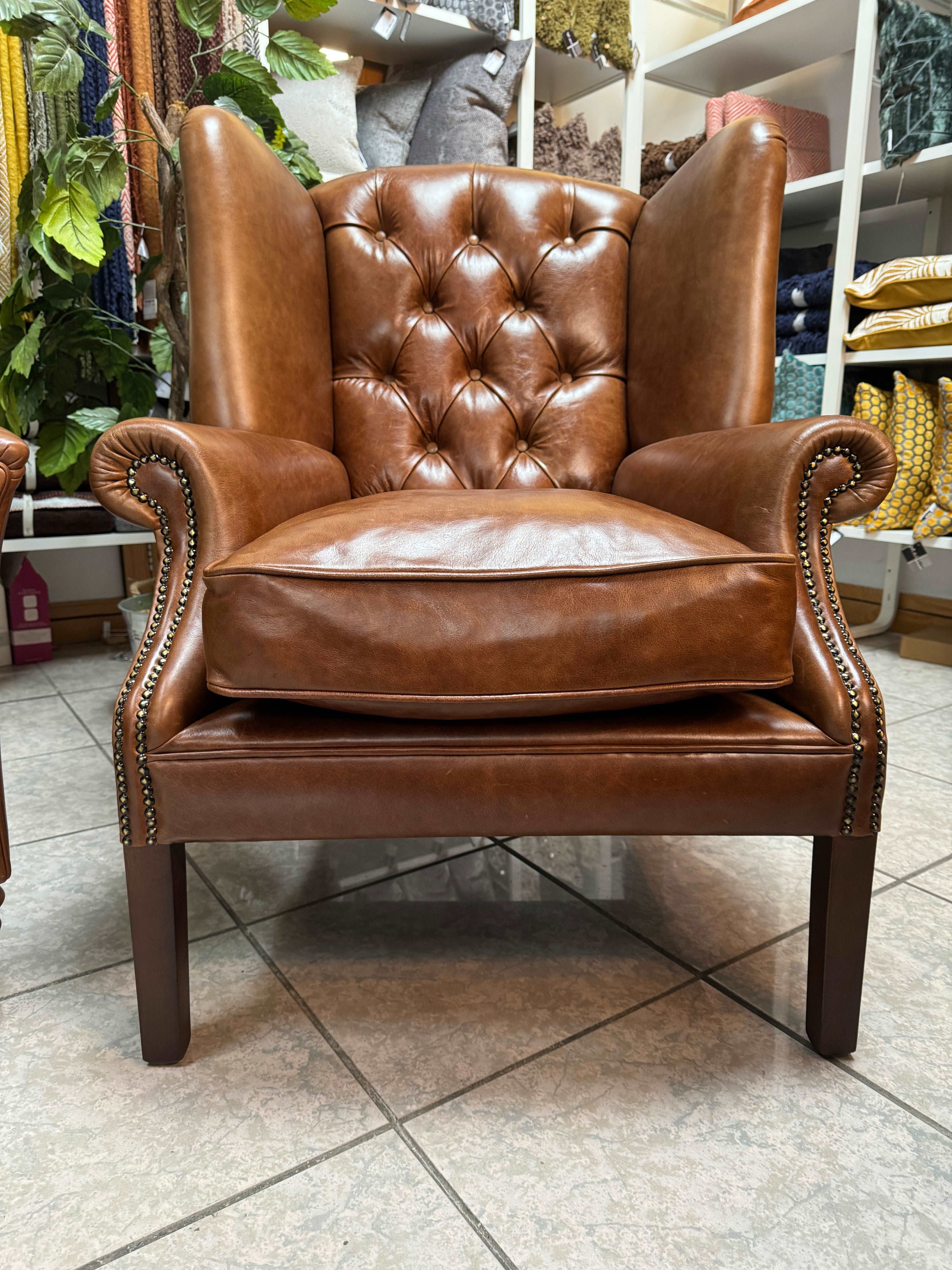 BUCKINGHAM Wing Armchair in Full Antique Whiskey Leather