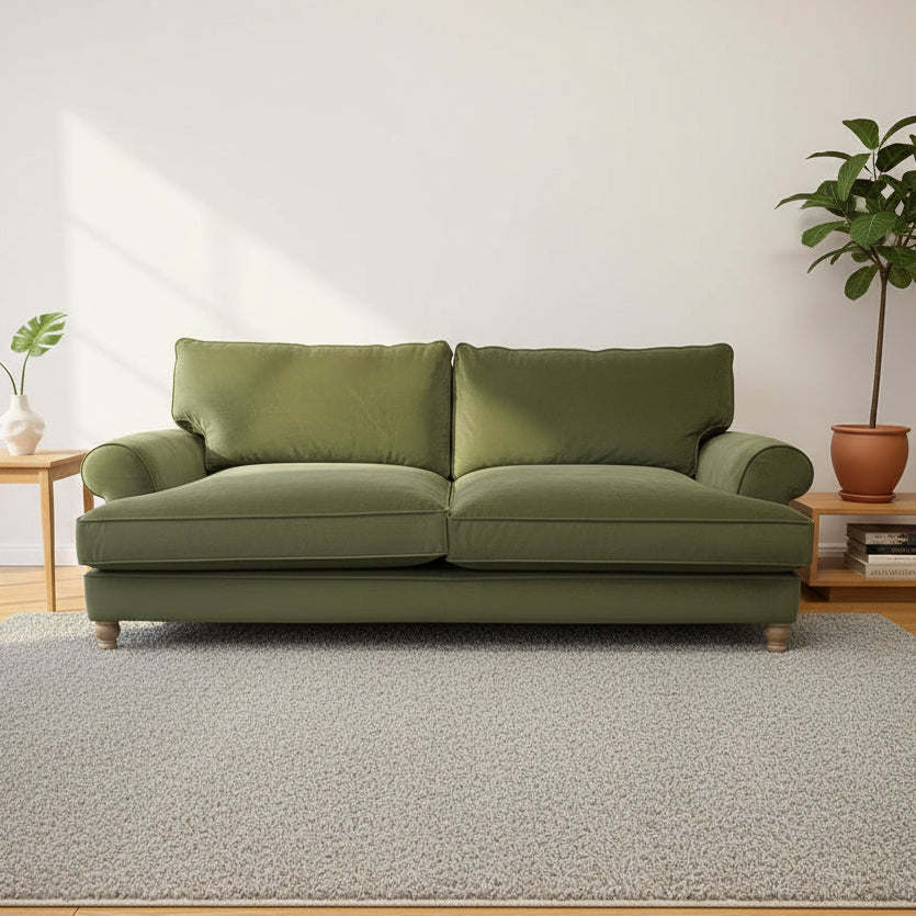 Bronwyn Lounge Company 4 seater sofa in woodland moss green velvet
