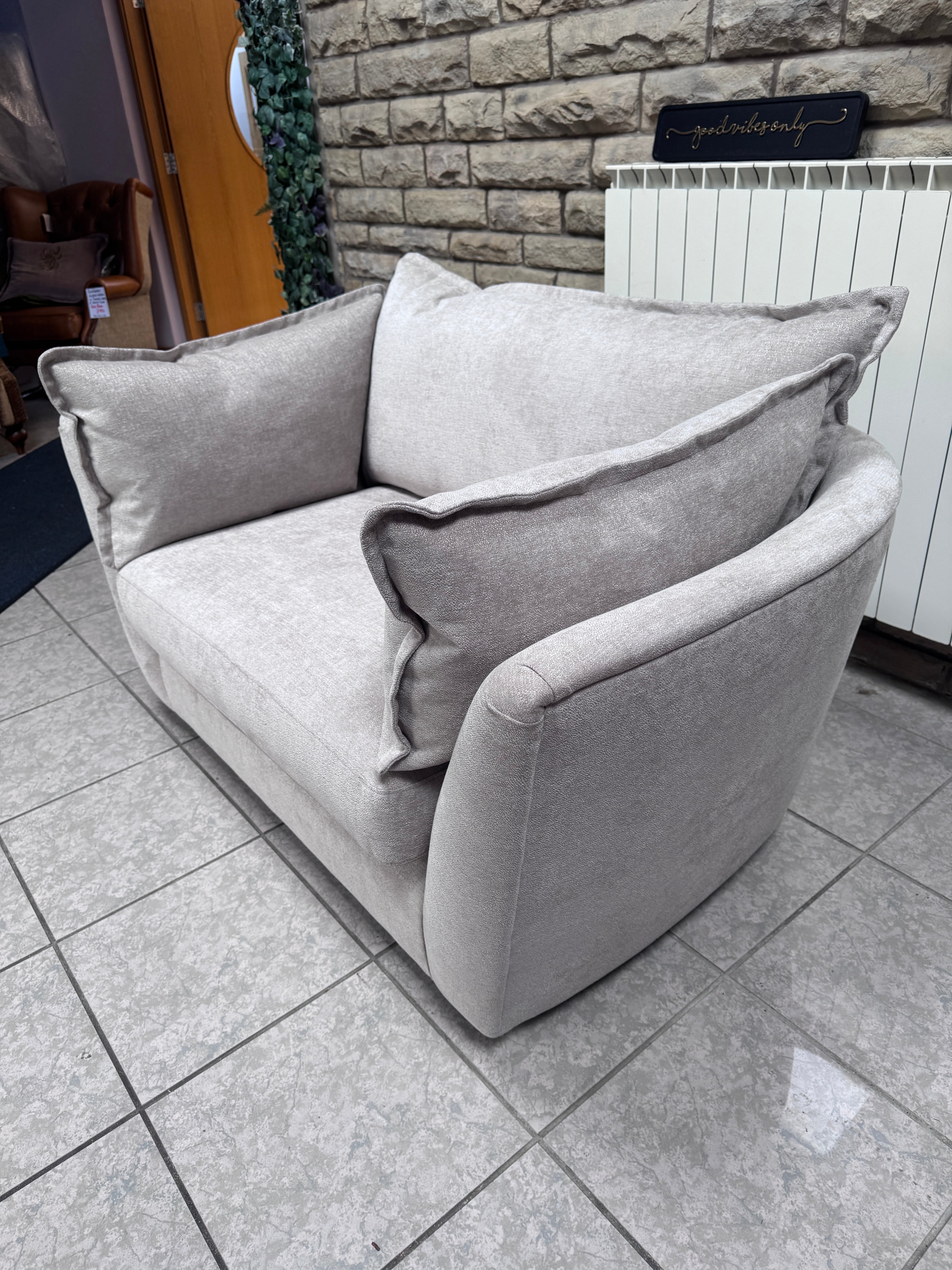 Luca large loveseat / cuddle chair / small sofa in Stone textured chenille fabric