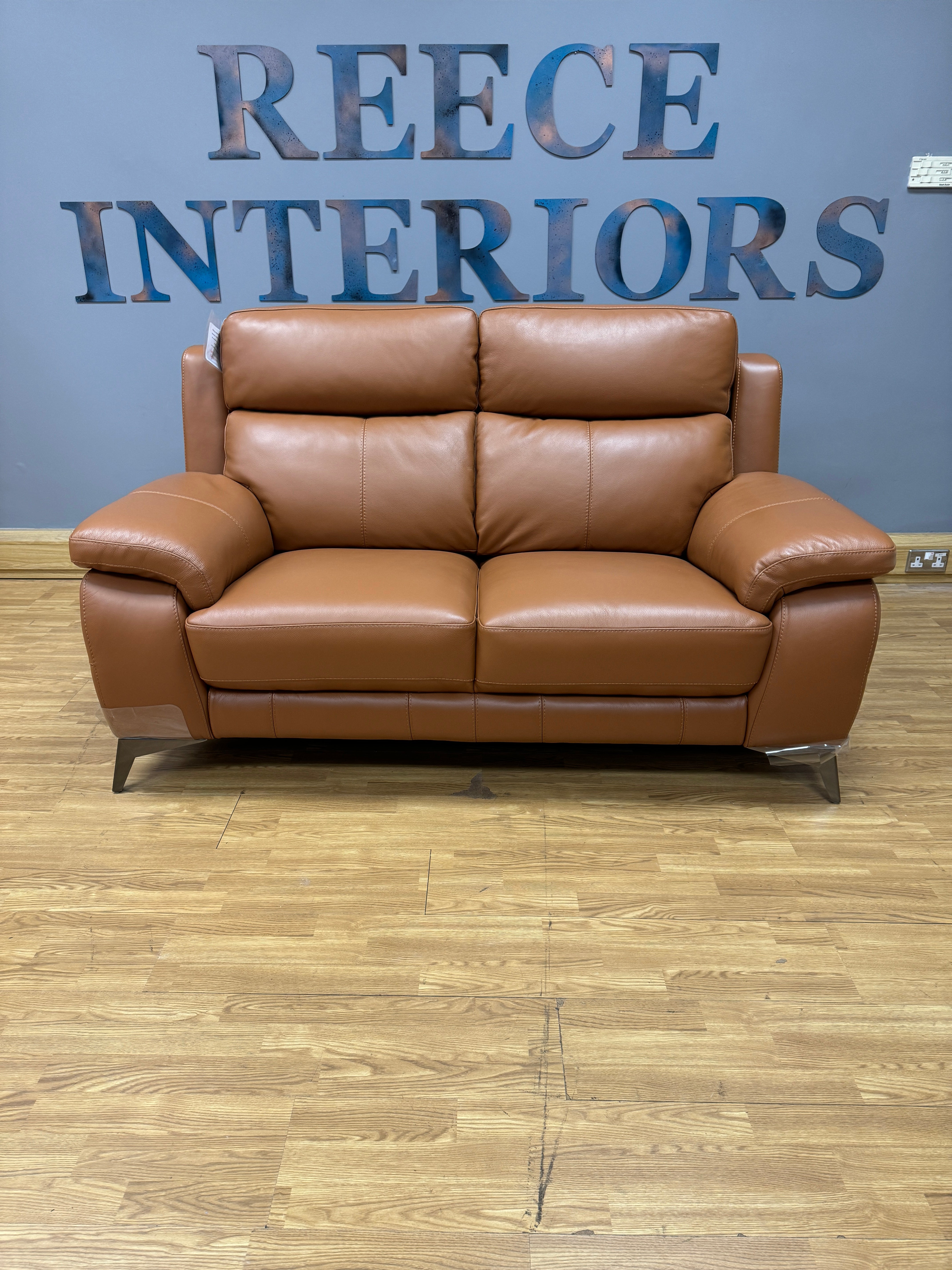 Missouri 2 seater high back leather sofa in tan brown leather