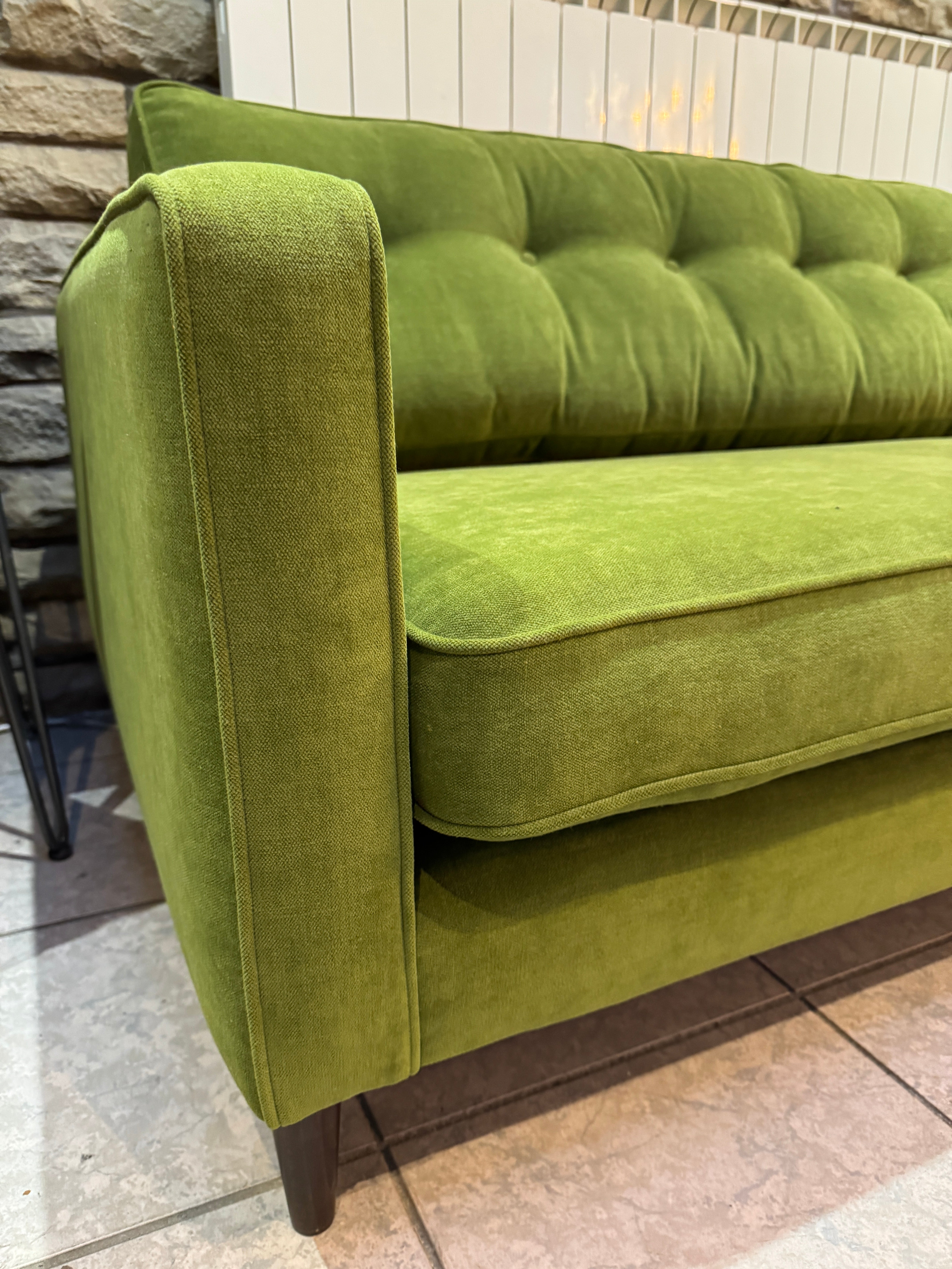 Orla Kiely large 4 seater sofa with bench style back cushion in Apple green brushed cotton fabric