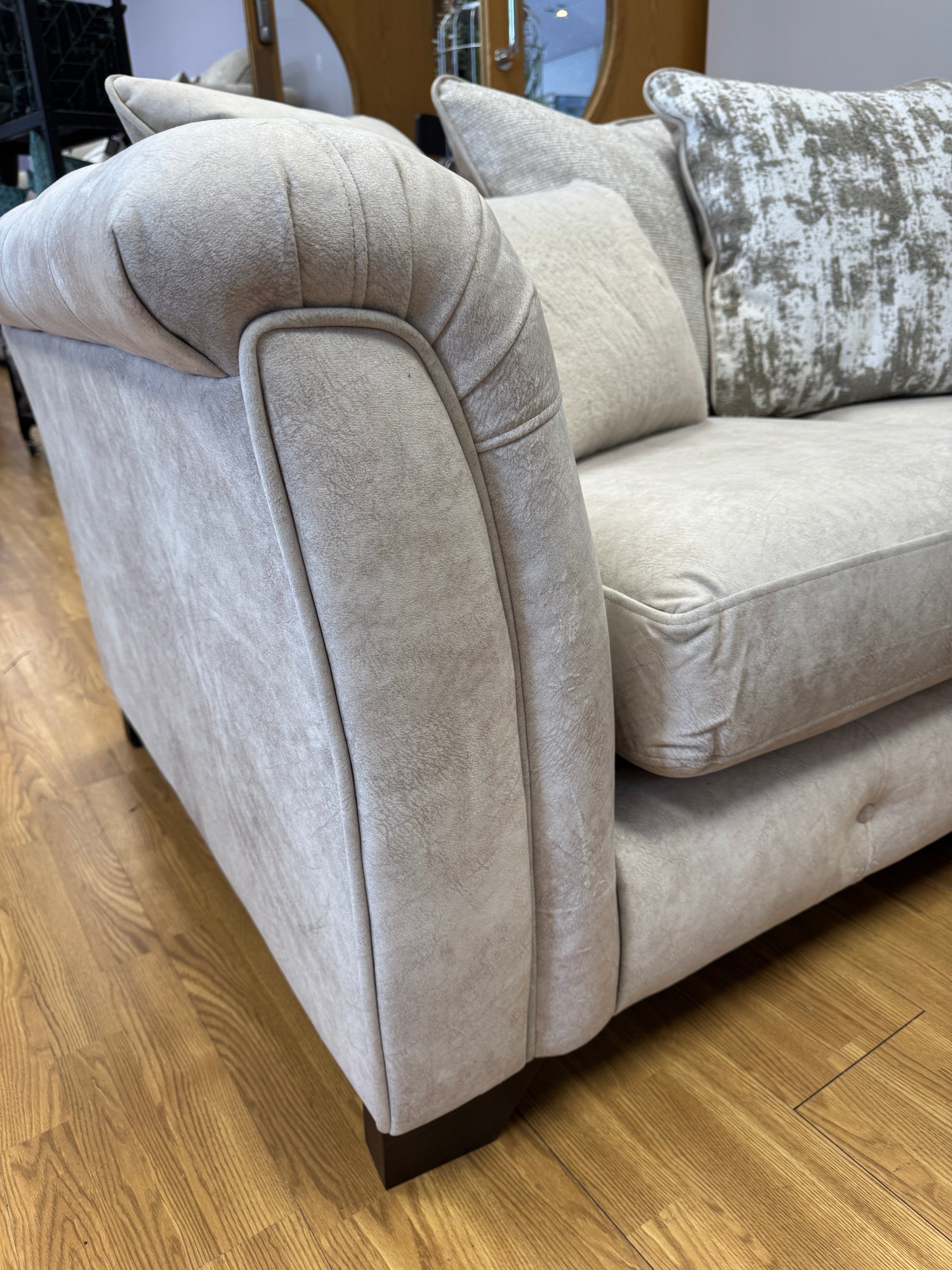 Boutique Aura left facing 3 piece Scatter back corner sofa in Kenzo Cream velvet