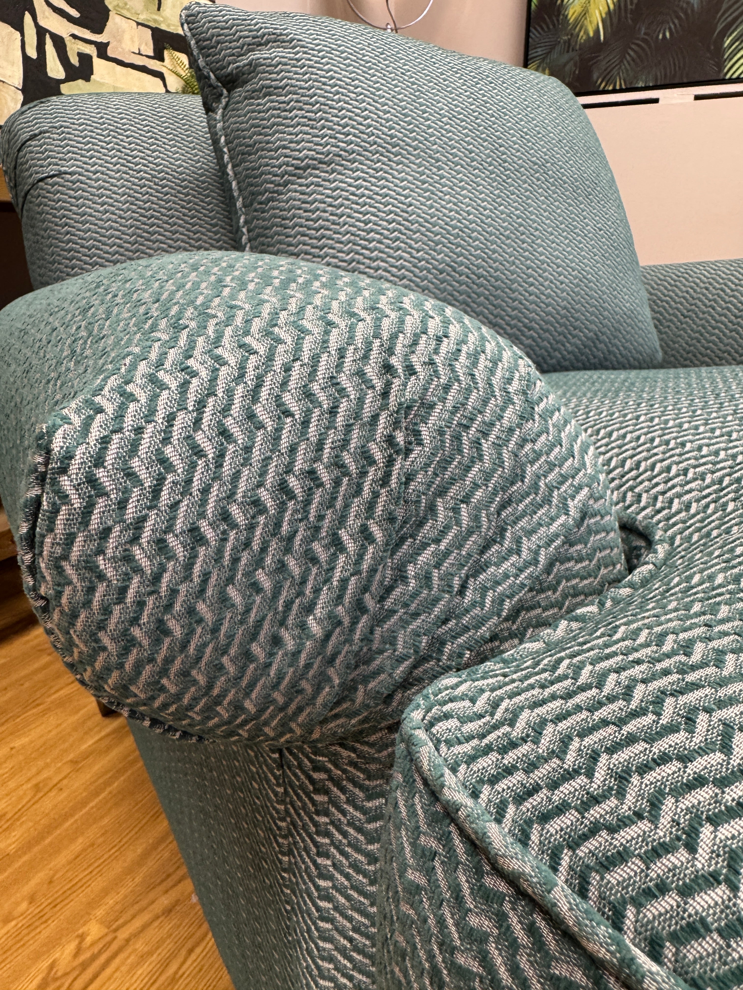 Croft Collection Findon scroll 2 seater sofa in Juno teal weave