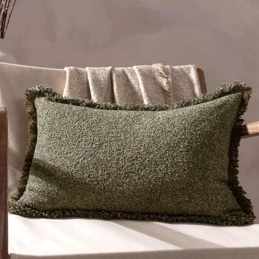 Doze dual tone luxury boucle cushion in Moss 40 x 60cm