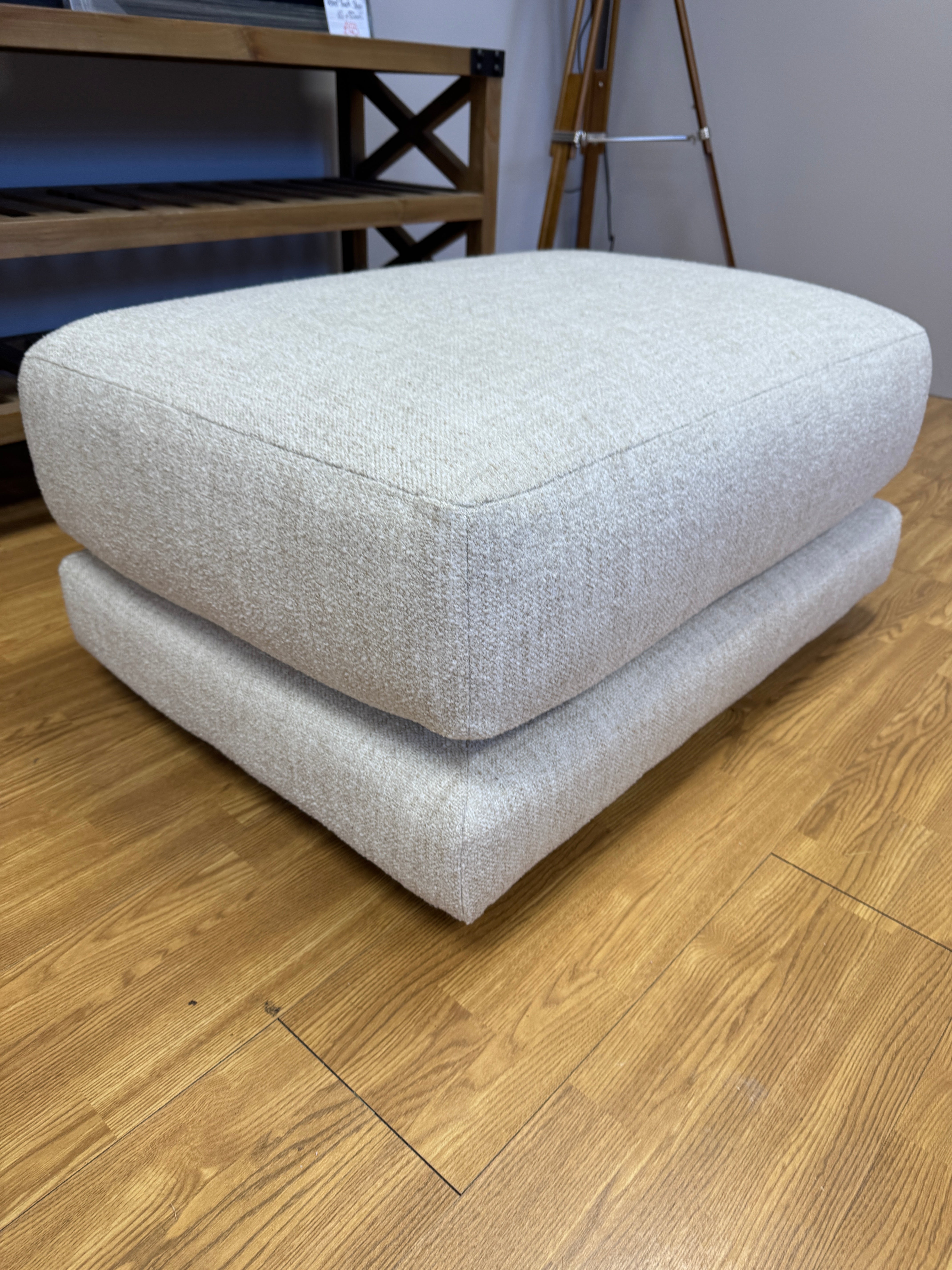 Loaf padded top footstool in clever vintage linen