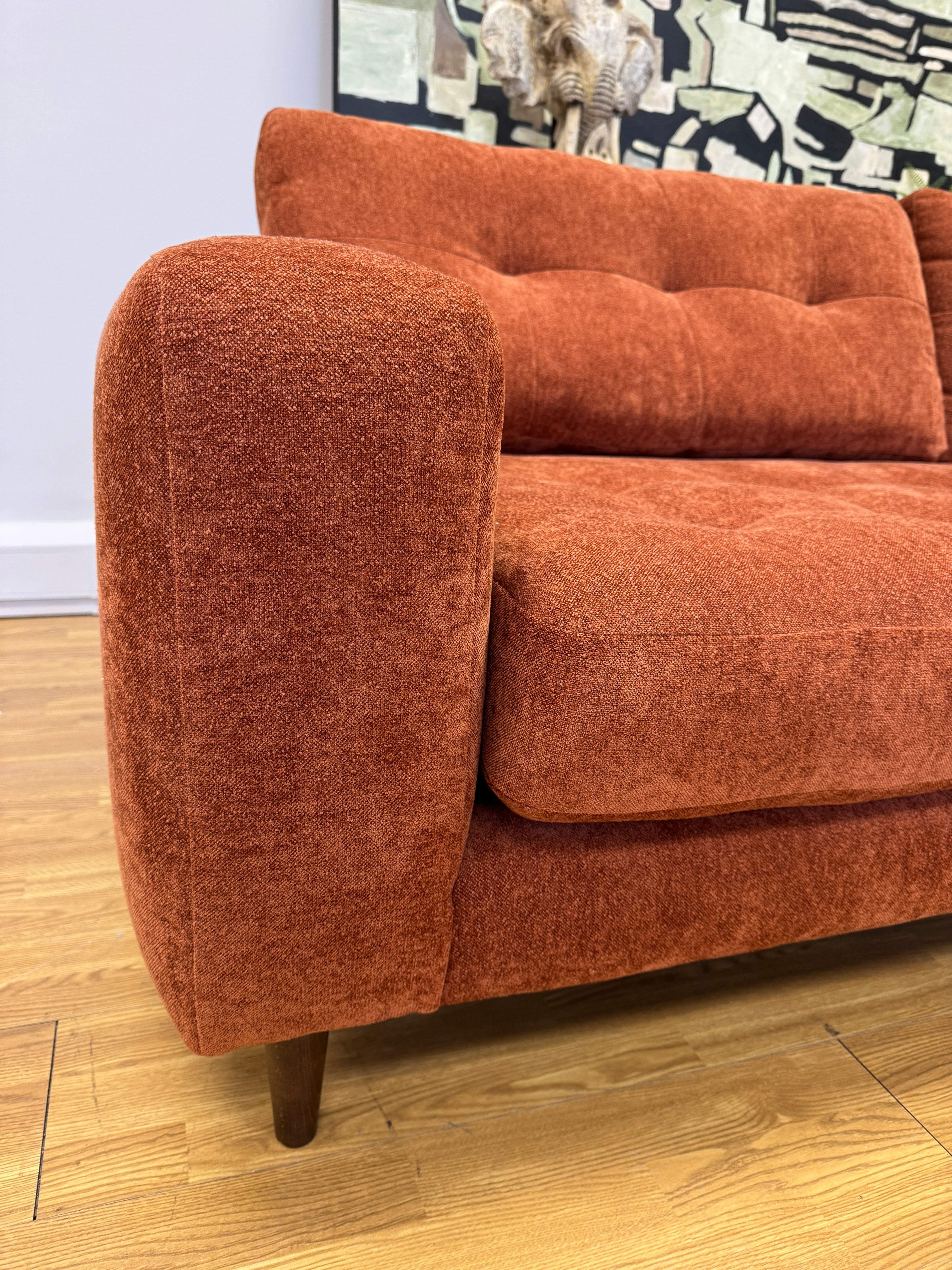 Kora 4 seater sofa with bench style seat in Marmalade soft boucle fabric