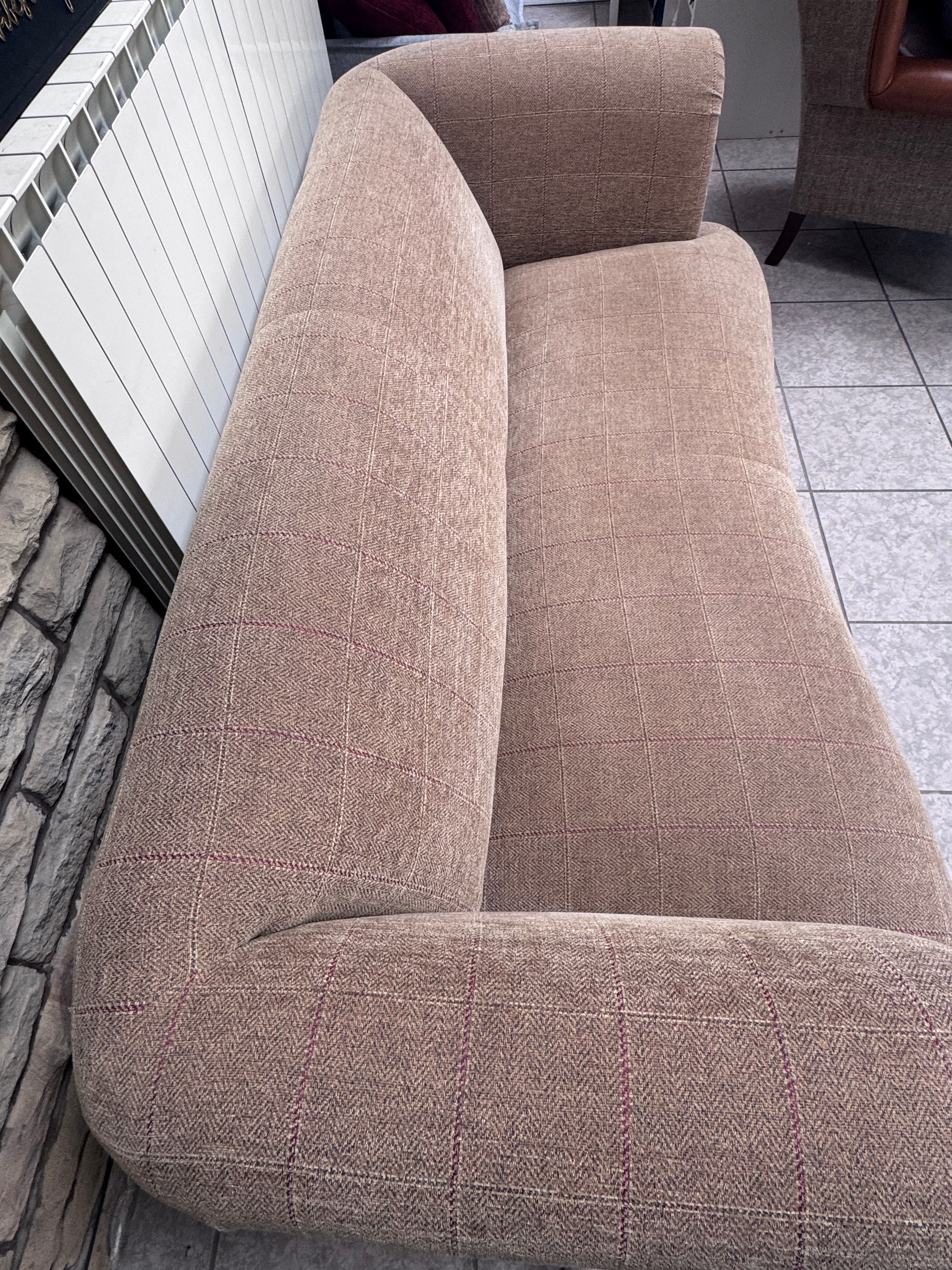 Isabelle large 3 seater scroll back sprung seat sofa in Montauk Gold fabric