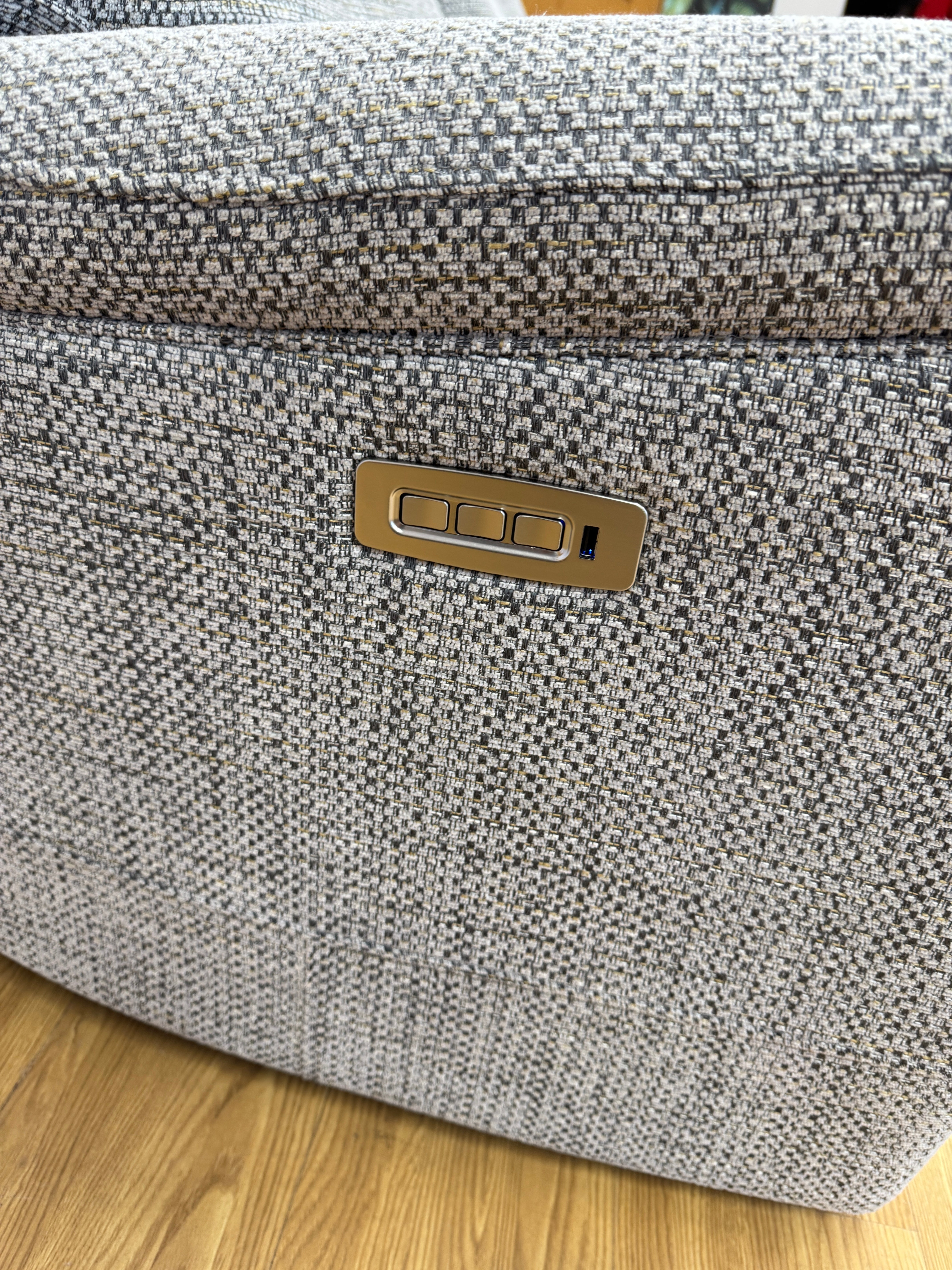 Parker Knoll Colorado split 3 seater electric reclining sofa with lumbar support in mid grey mix weave fabric