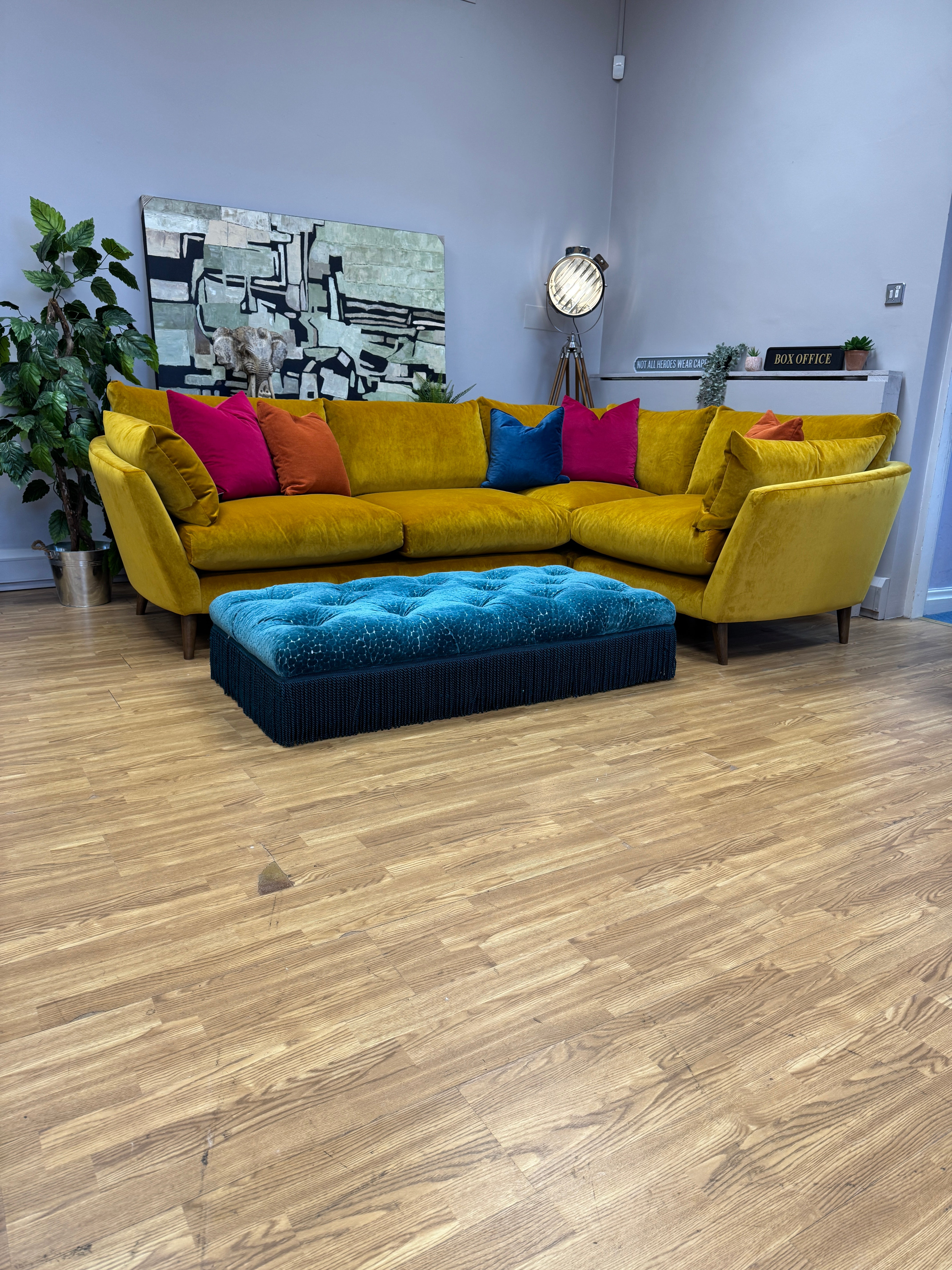 Loaf Groover right facing 3 piece corner sofa in Butterscotch clever velvet