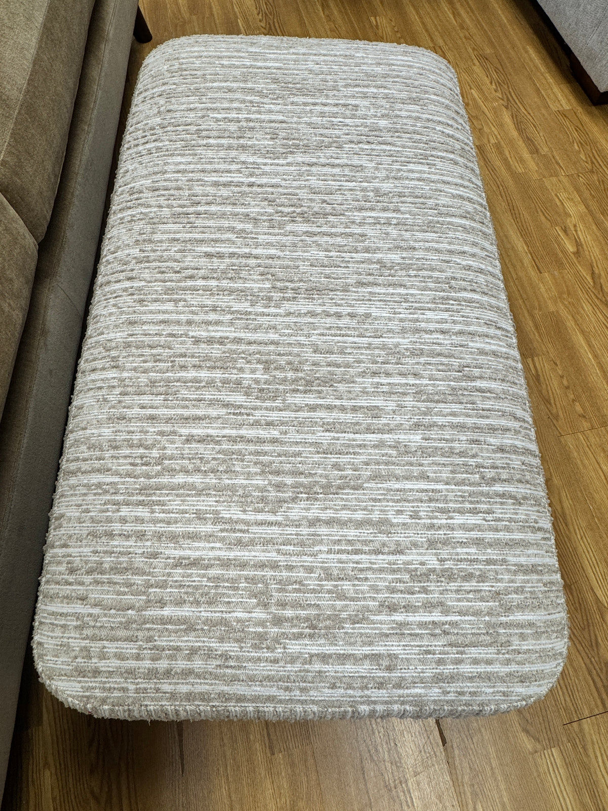 Rowen footstool in ivory haze stripe fabric
