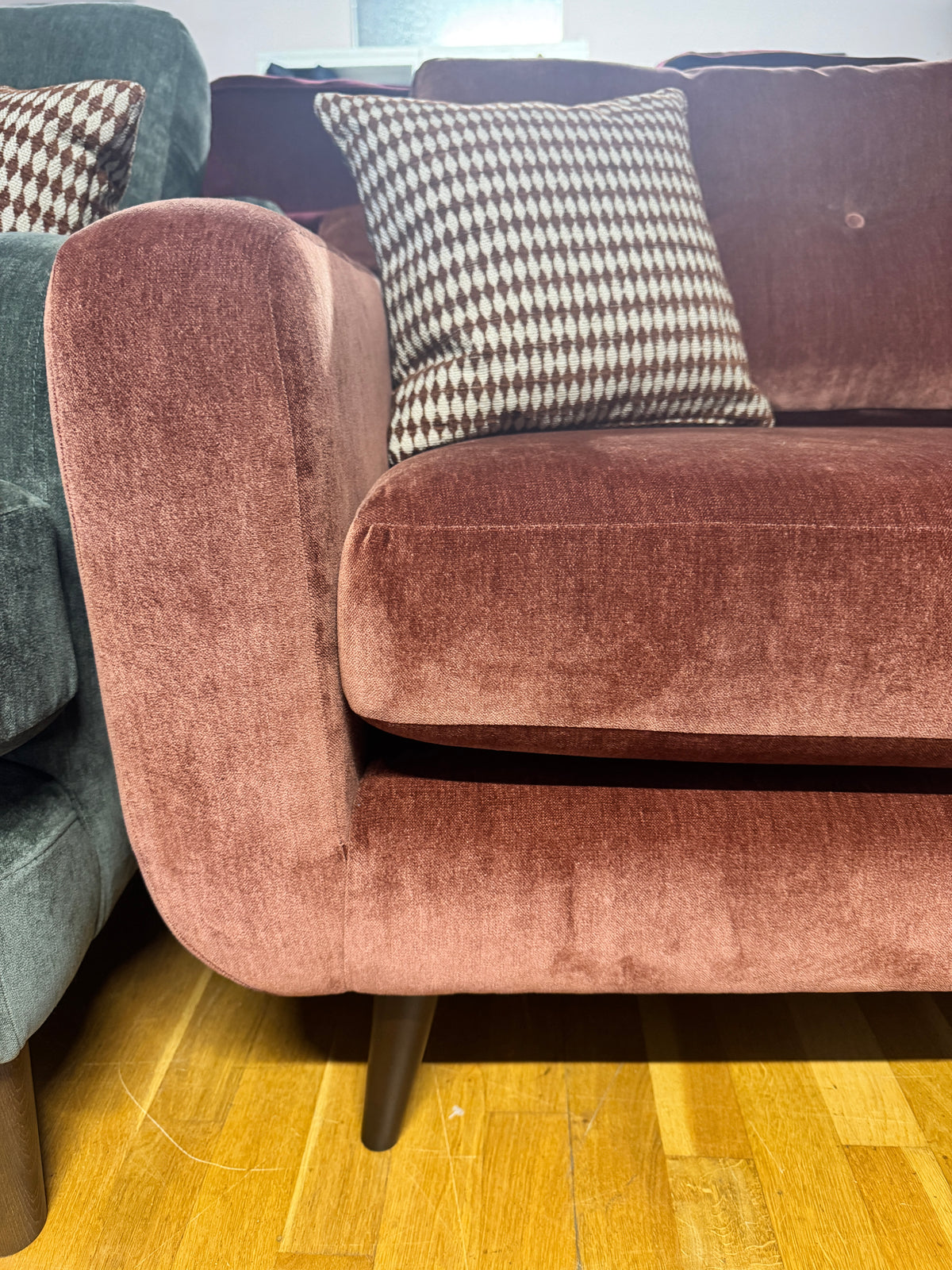 Lisbon loveseat in Witton Brick soft chenille fabric