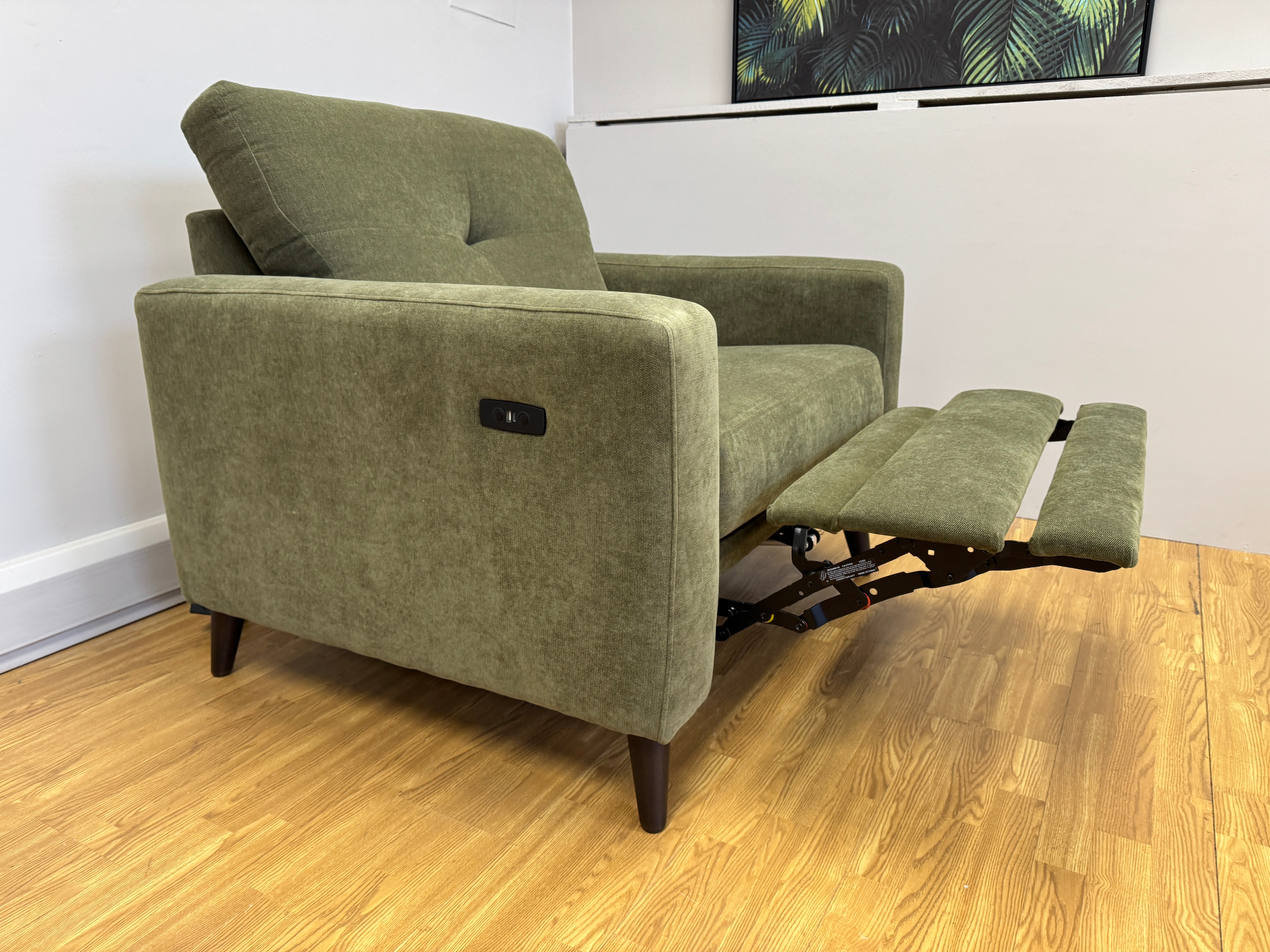 Lilly Easy Lounger accent chair with electric footrest in Freya Palmer green fabric