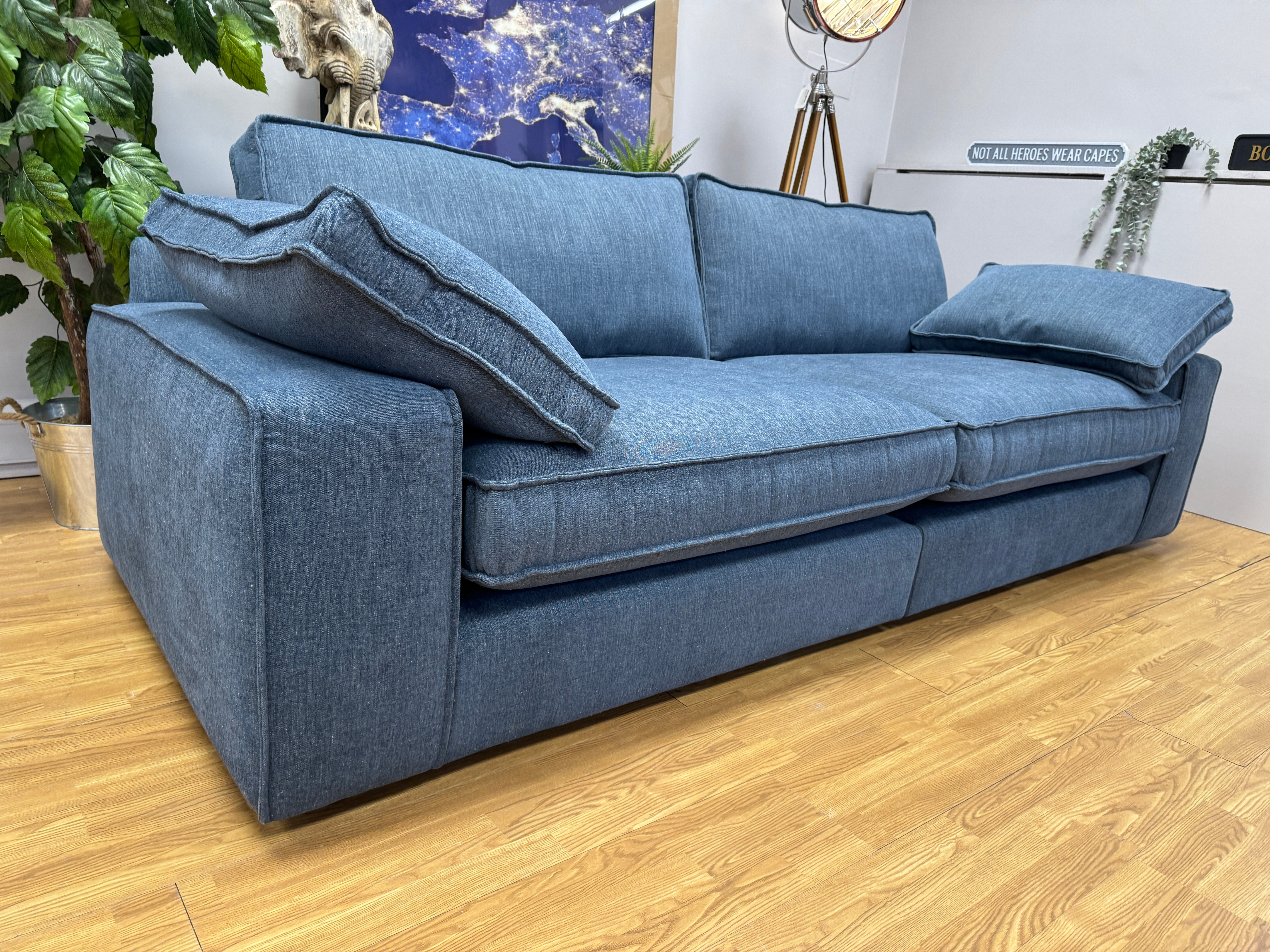 Aspen split 4 seater sofa in Kingham Wave (denim blue) washed weave fabric